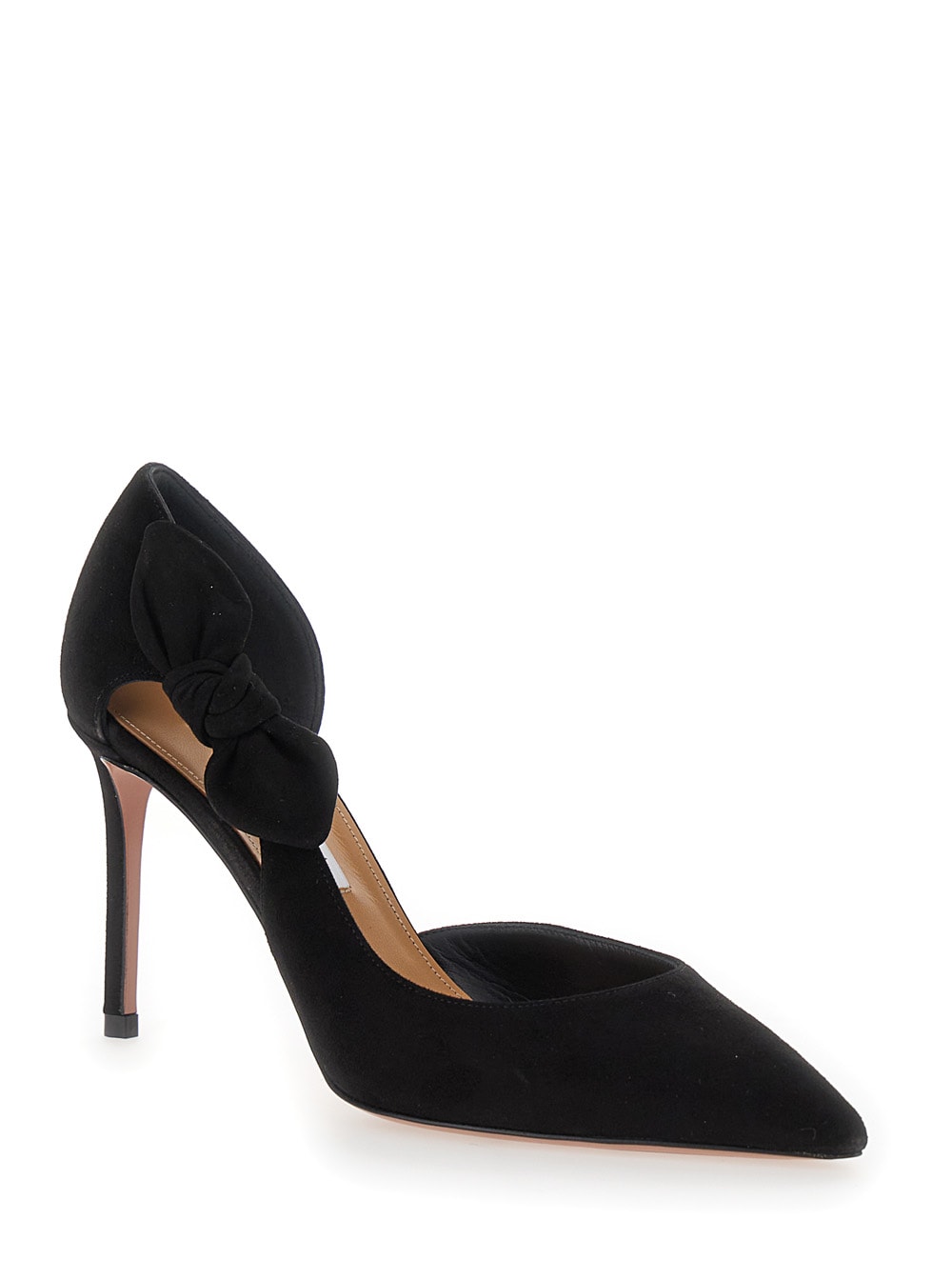 Shop Aquazzura Black Pumps With Bow Detail In Suede Woman