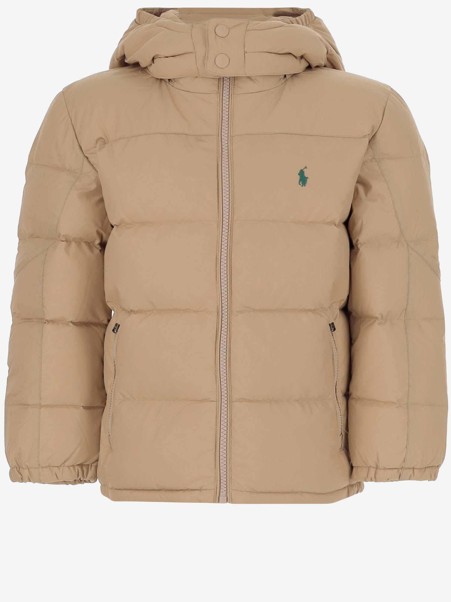 Polo Ralph Lauren Padded Down Jacket With Logo In Brown