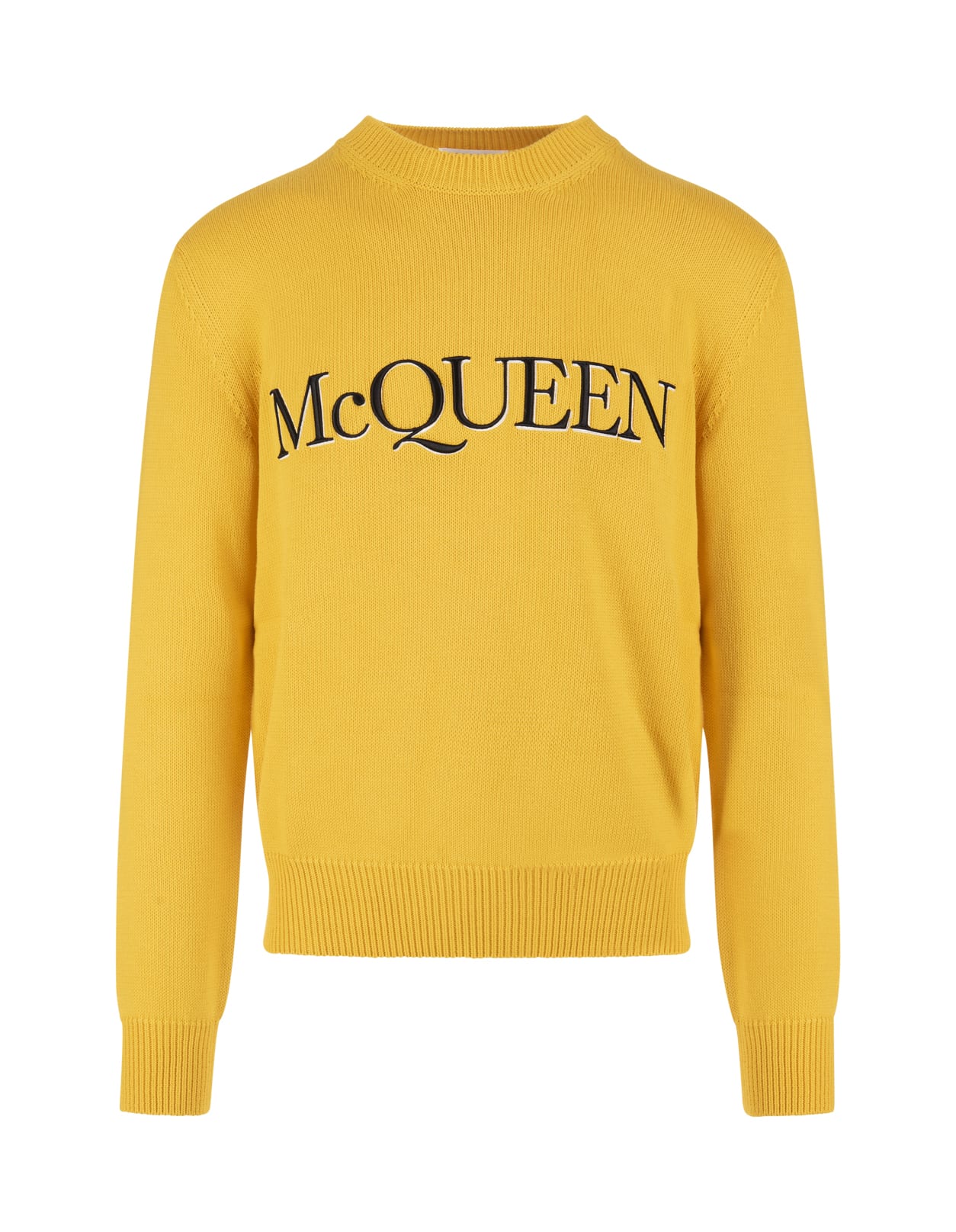 Alexander McQueen Man Pop Yellow Crew Neck Sweater With Mcqueen Embroidery