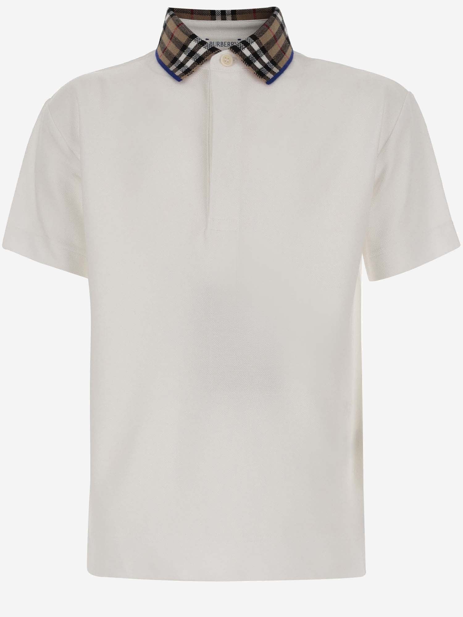 Burberry Kids' Cotton Polo Shirt With Check Pattern In White
