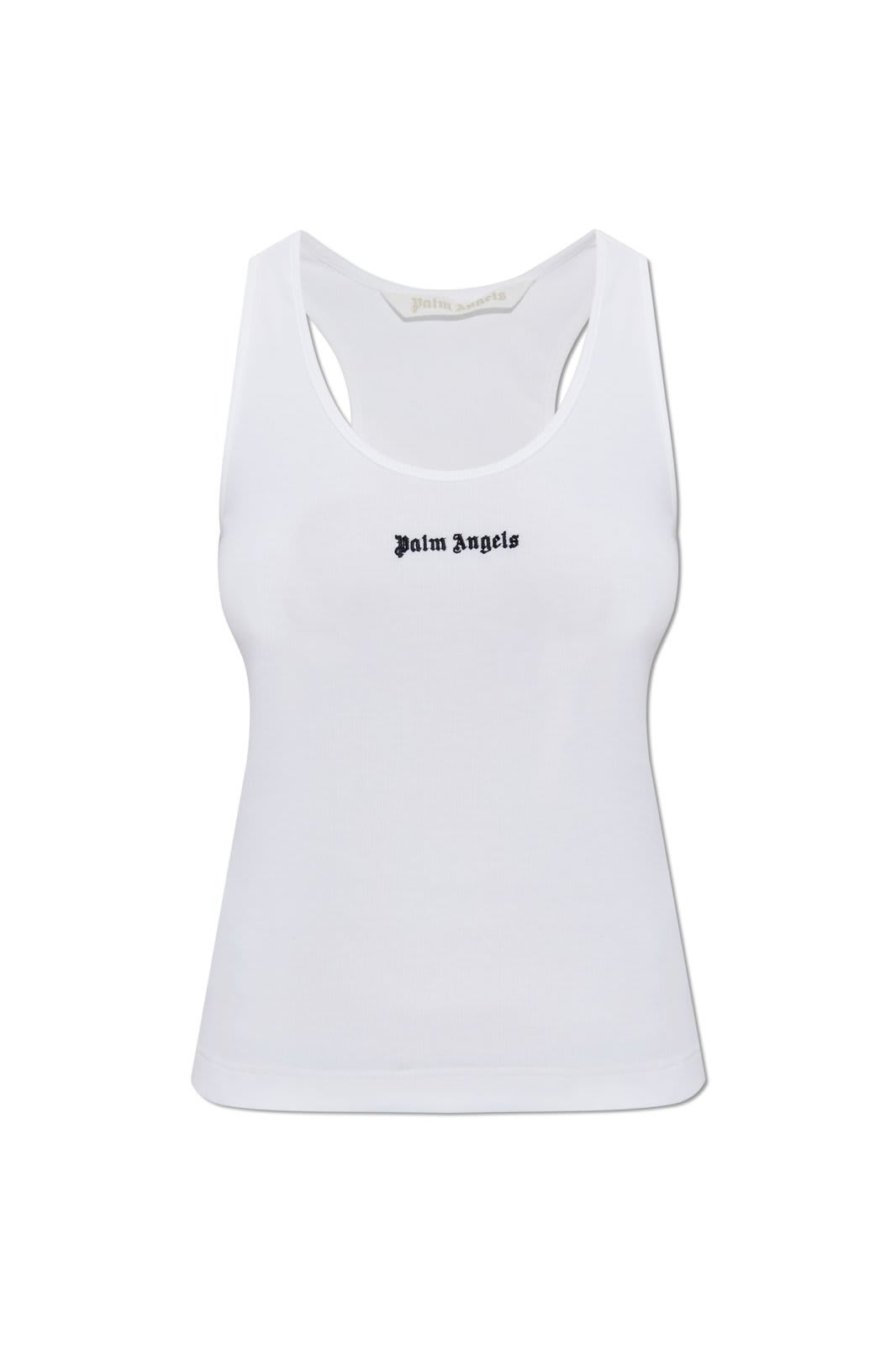 Shop Palm Angels Logo Embroidered Ribbed Tank Top In Bianco E Nero