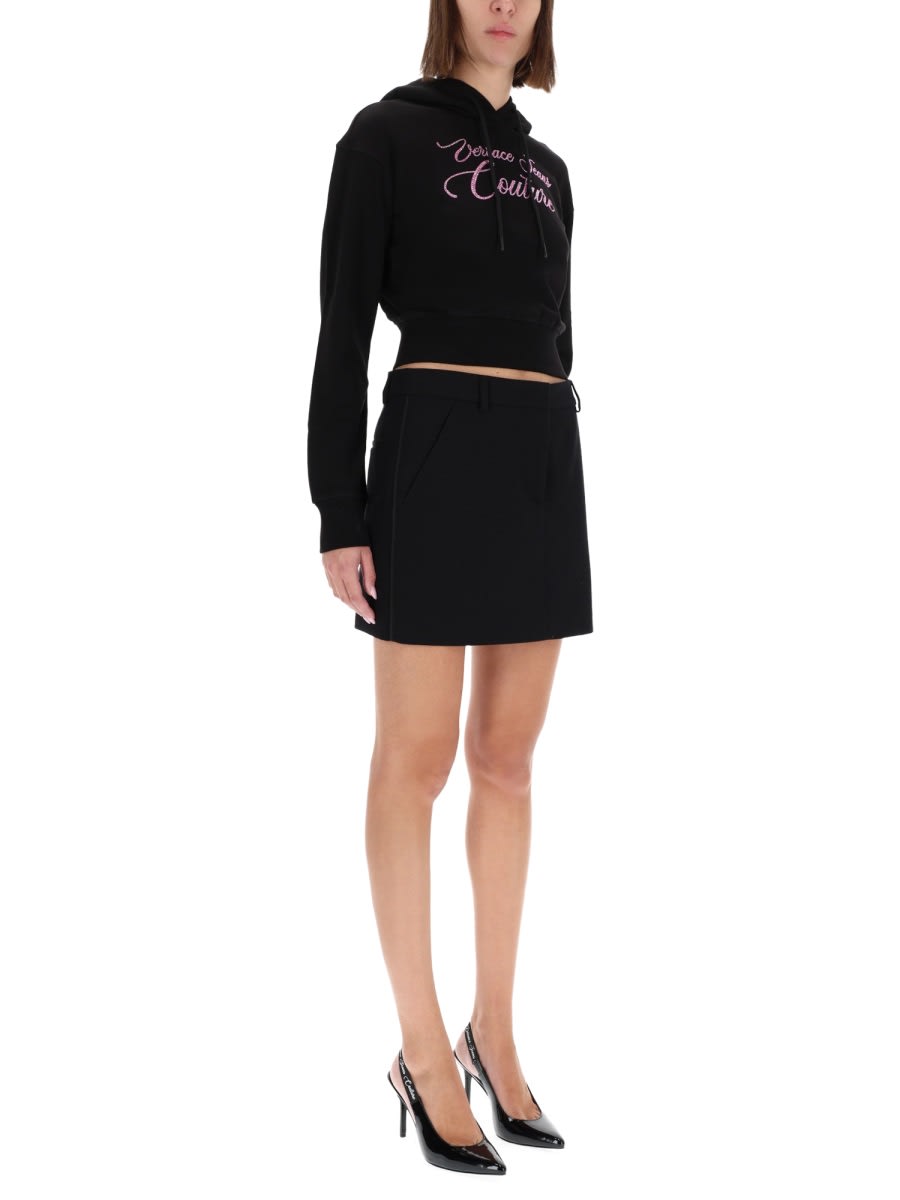 Versace Jeans Couture Cropped Sweatshirt With Logo In Black