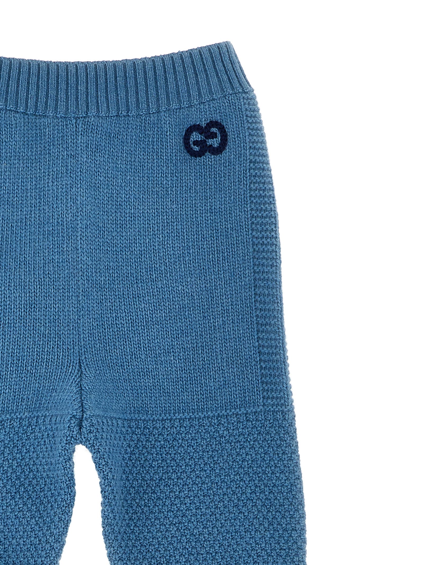 Shop Gucci Logo Embroidery Pants In Light Blue