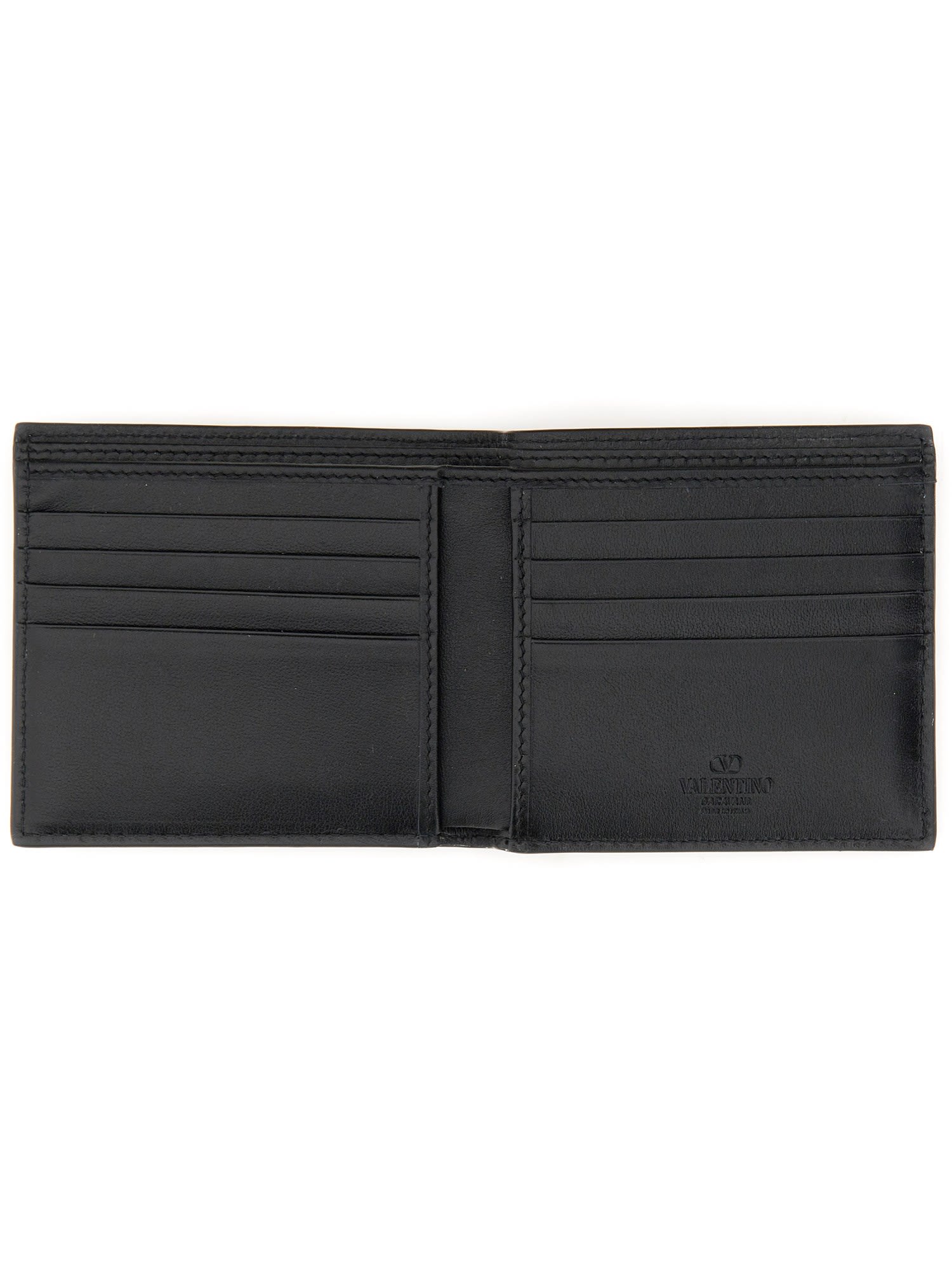 Valentino Rockstud Calfskin Wallet In Black