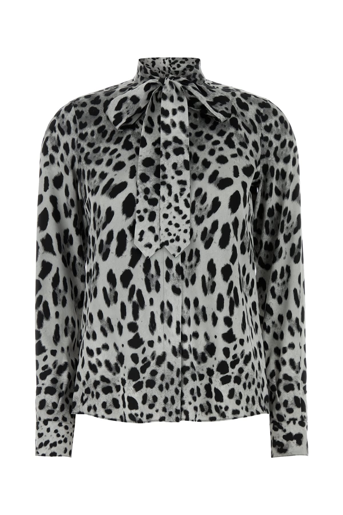 Leopard Printed Pussy-bow Charmeuse Shirt