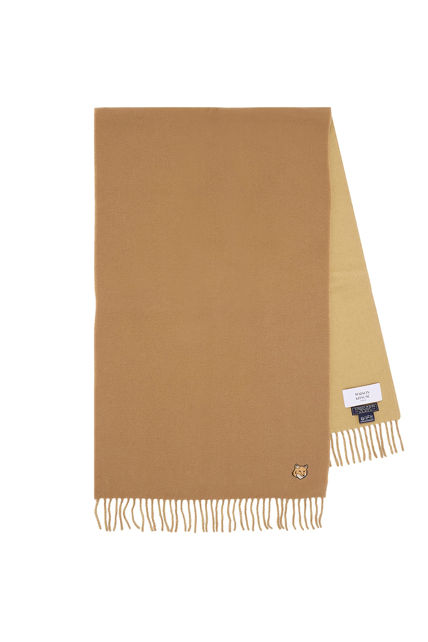 Maison Kitsuné Bold Fox Head Double Face Scarf In Chino Beige