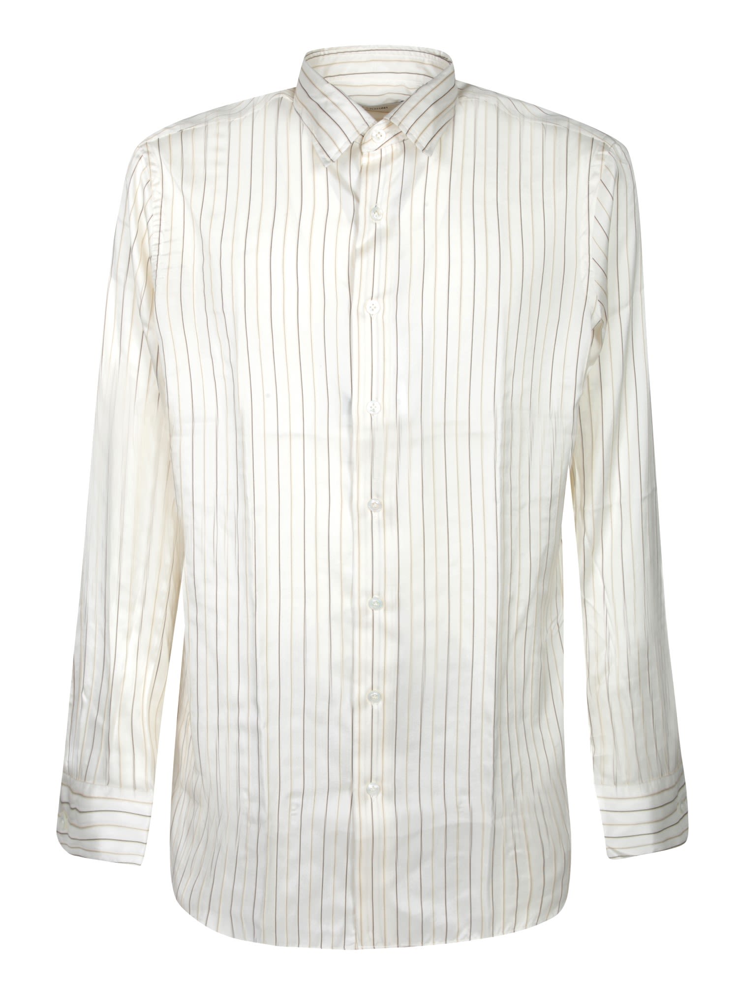 Lardini Vertical Striped Silk And Cotton Shirt In White