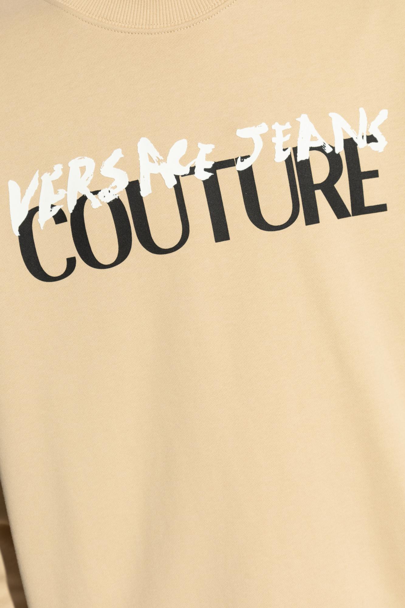 Shop Versace Jeans Couture Sweatshirt With Printed Logo In Beige