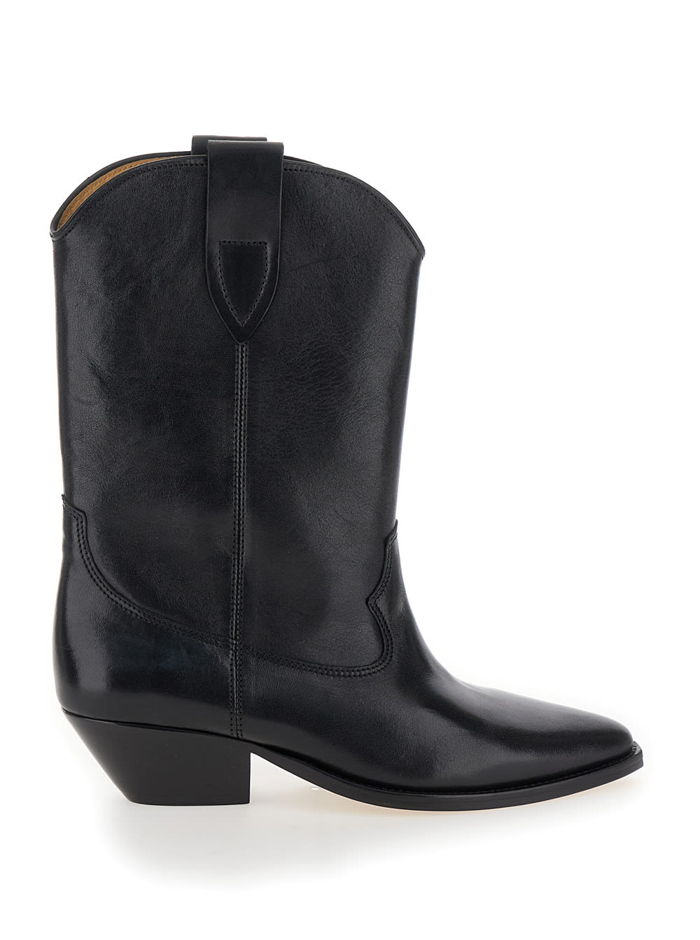 Shop Isabel Marant Duetro Black Ankle Boots With Western Heel In Leather Woman