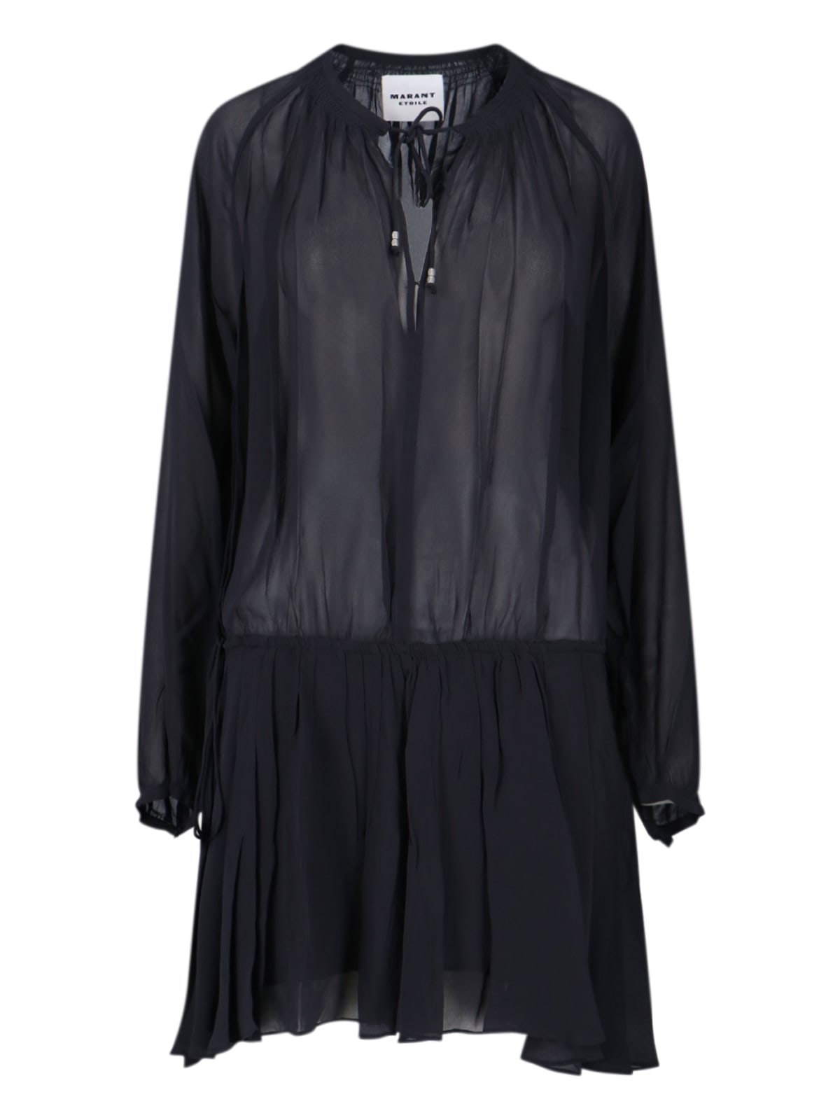 Isabel Marant Étoile Black Semi-transparent Midi Dress With Drawstring Waist In Blue