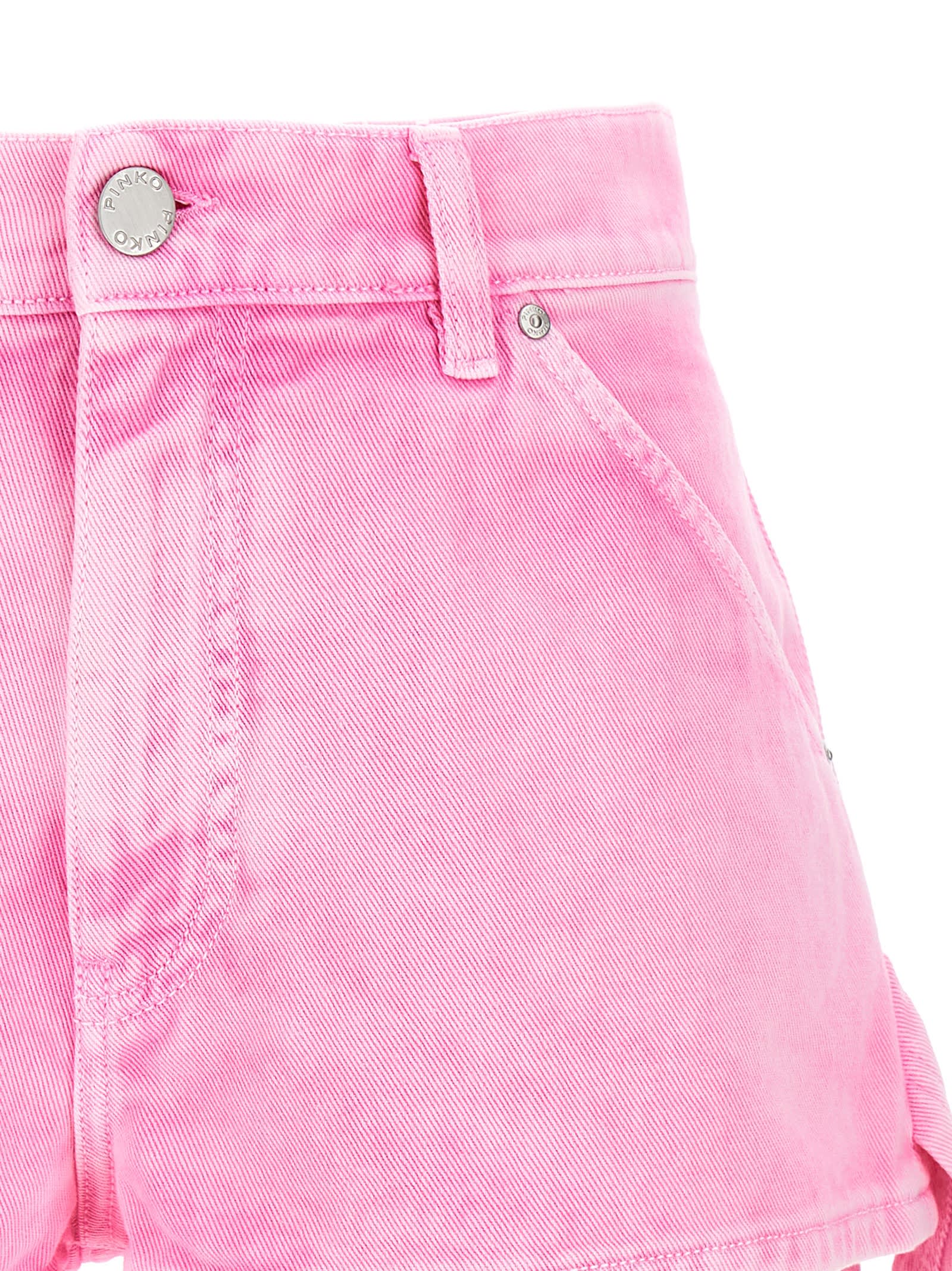 Pinko Pink Denim Shorts With Leather Logo Patch In Pink