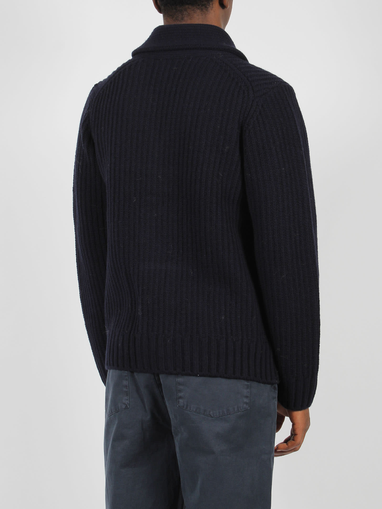 Shop Closed Ribbed Cardigan In Dark Blue