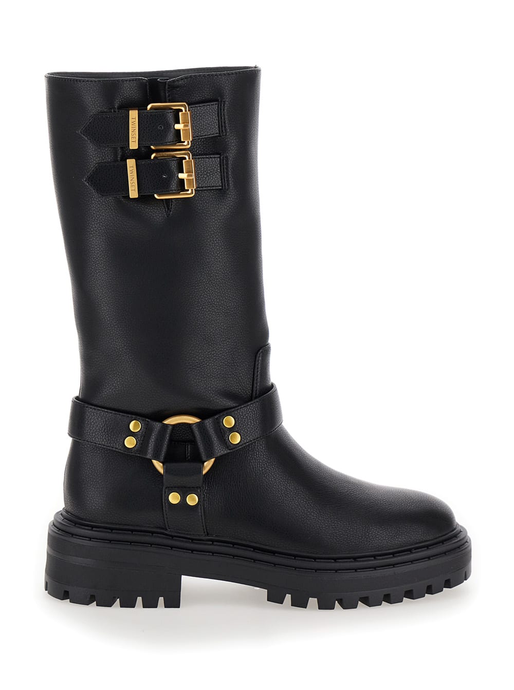 Black Ankle Boots With Logo Buckles In Eco-leather Woman