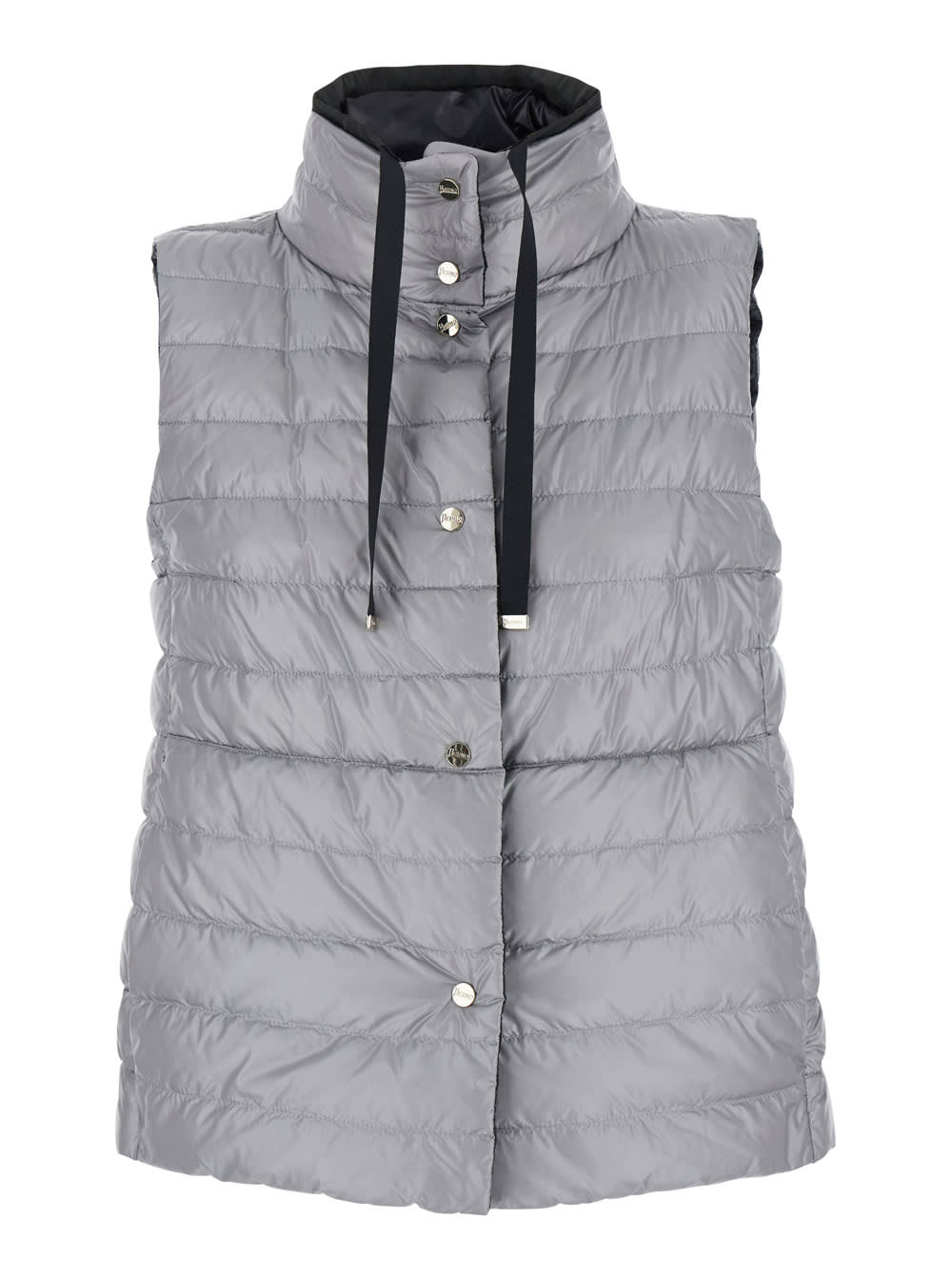 HERNO BLACK REVERSIBLE SLEEVELESS VEST WITH HIGH DRAWSTRING NECK IN TECH FABRIC WOMAN 