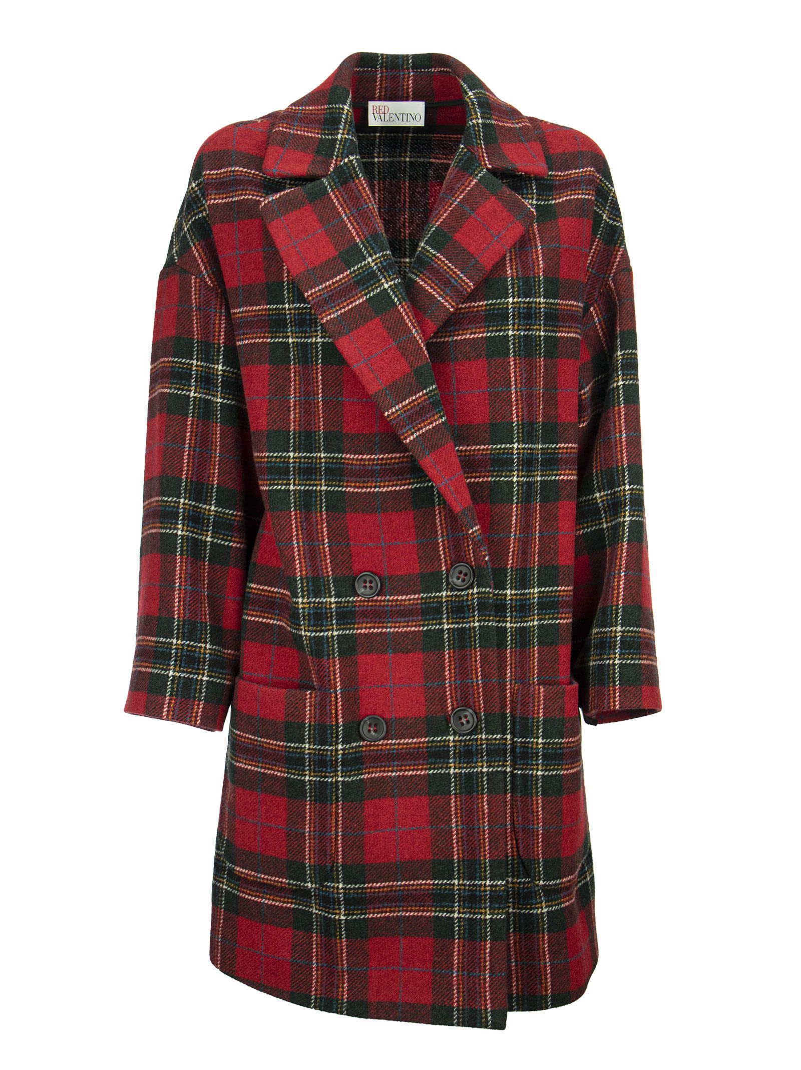 RED Valentino Double-breasted Tartan Coat