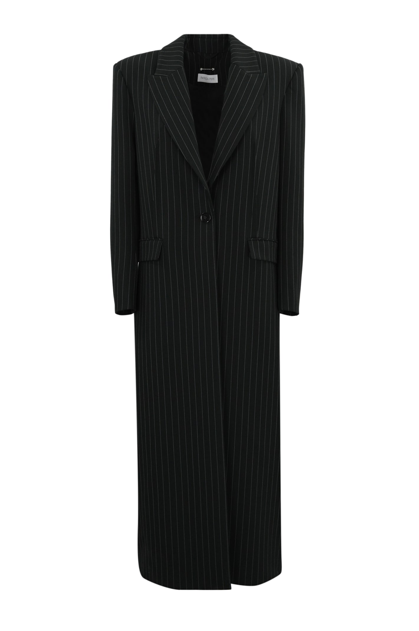 Patrizia Pepe Long Pinstripe Coat In Black