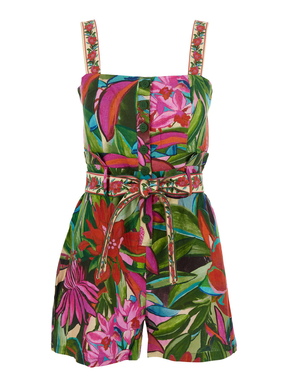 jardin De Reve Multicolor Jumpsuit With Waist Waist Belt And All-over Floral Print In Linen Blend Woman