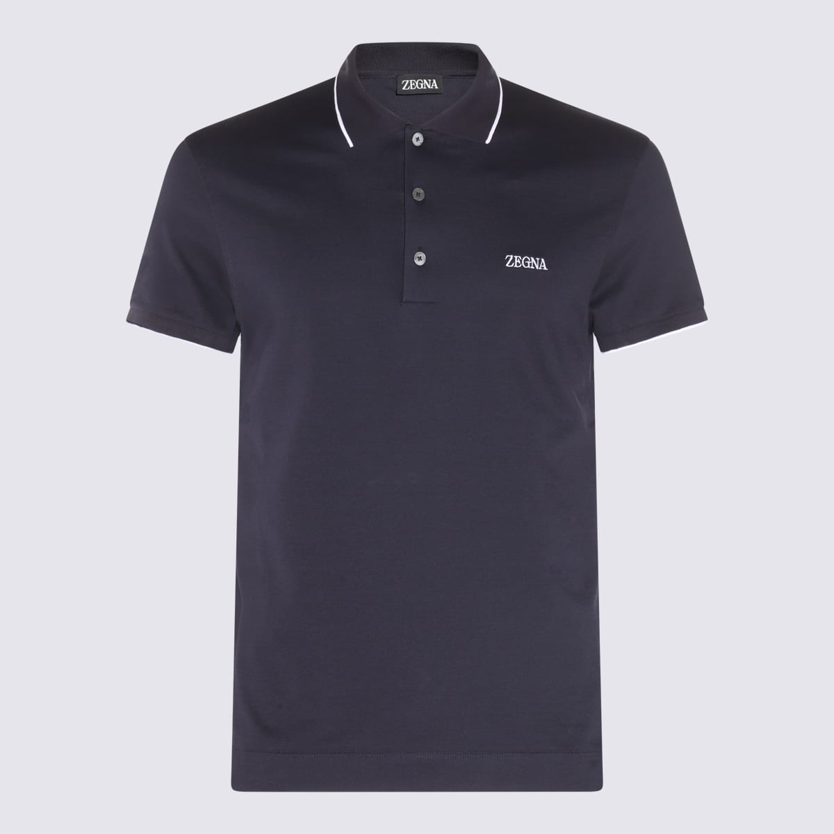 Navy Blue And White Cotton Polo Shirt