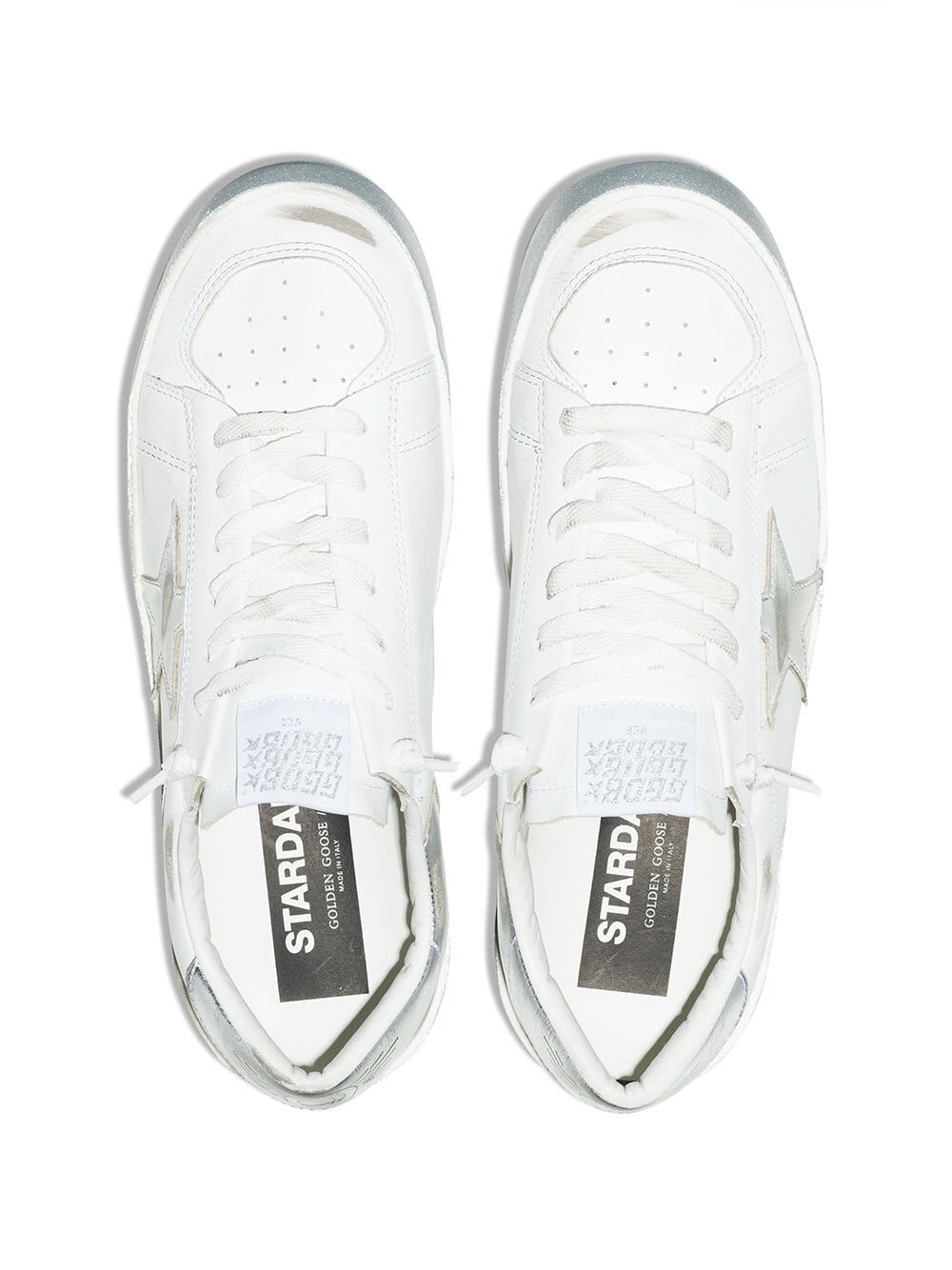 Shop Golden Goose Stardan Leather Upper Laminated Star And Heel In White Silver