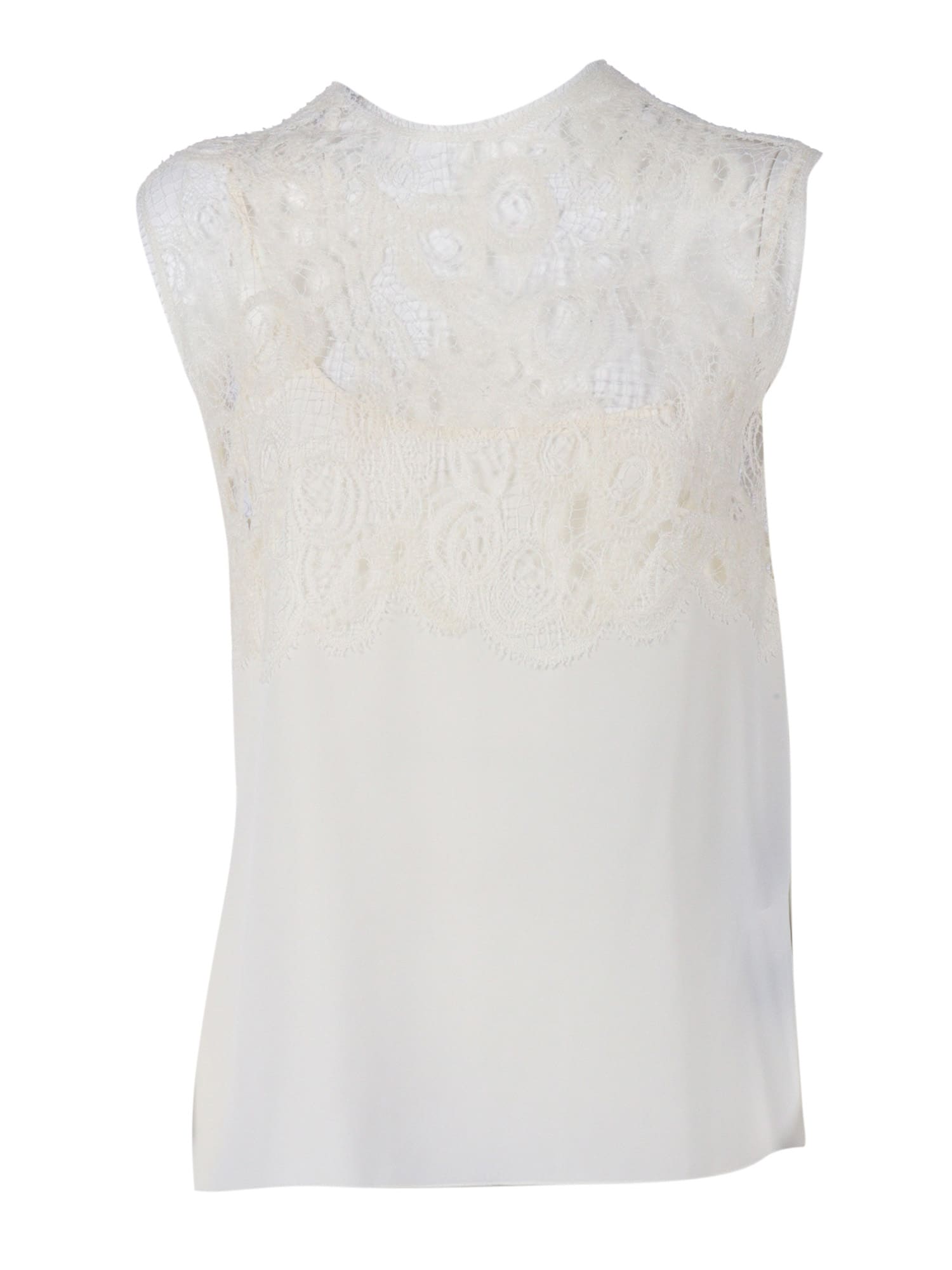 Fabiana Filippi Silk Crepe Top With Macrame Lace Detail In Gray