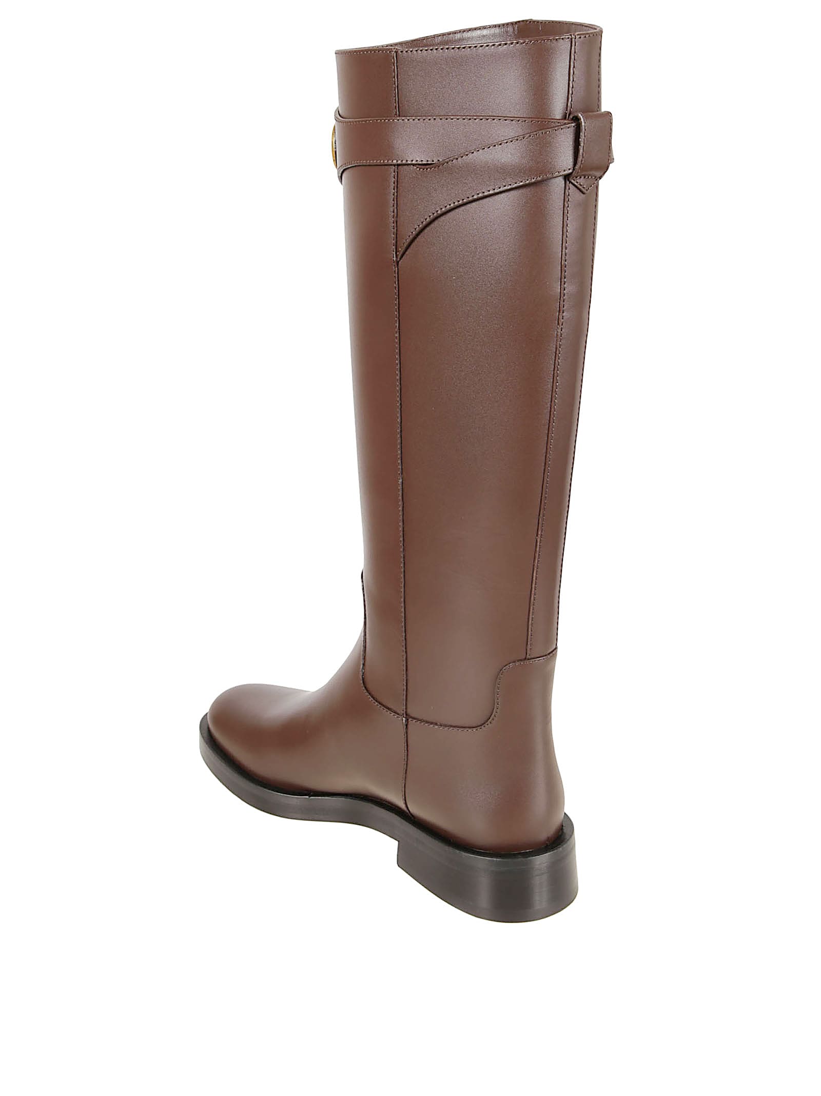 Valentino Vlogo-buckle Boots In Brown