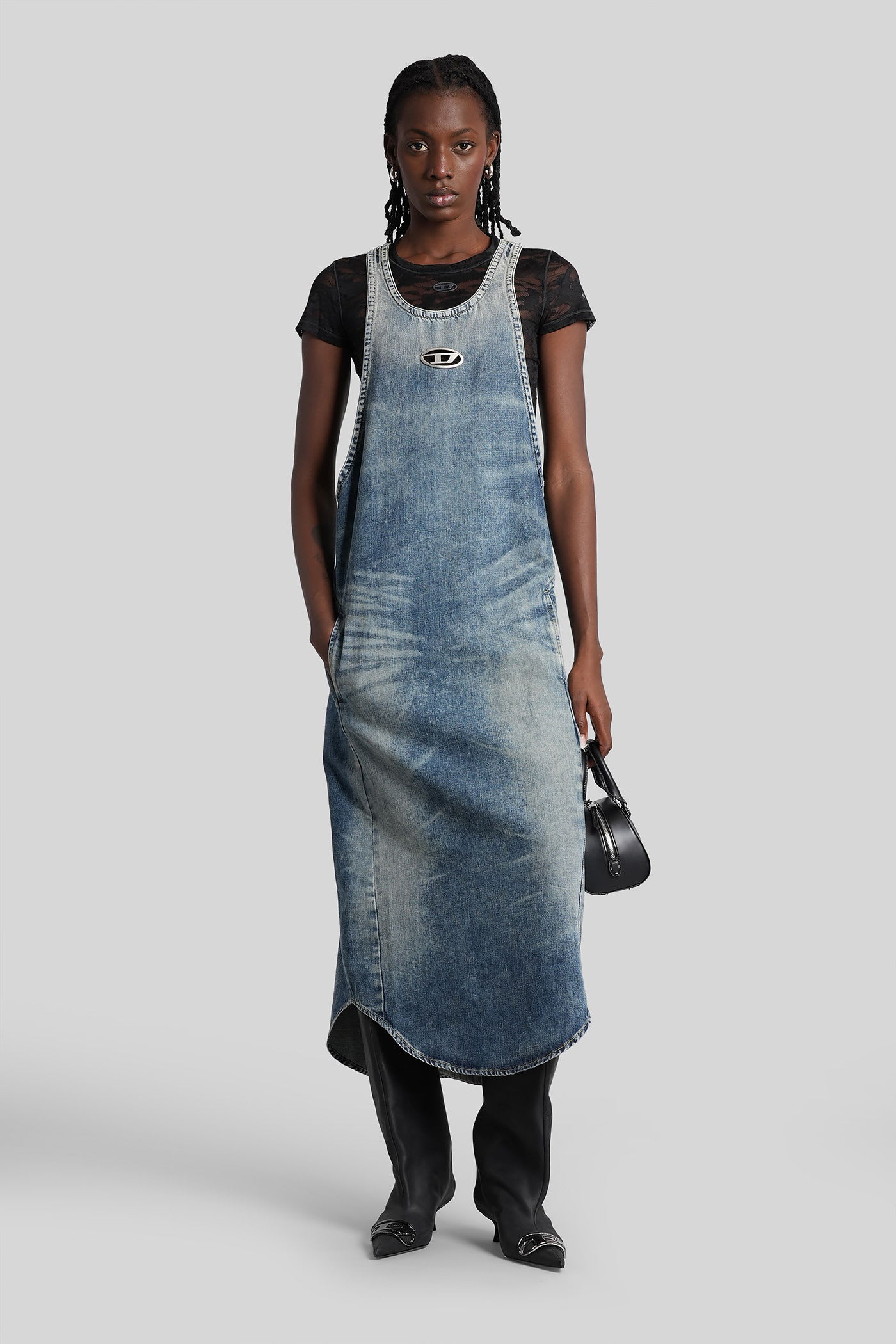 Diesel De-mariana-s Long Dress In Blue Cotton In Blue