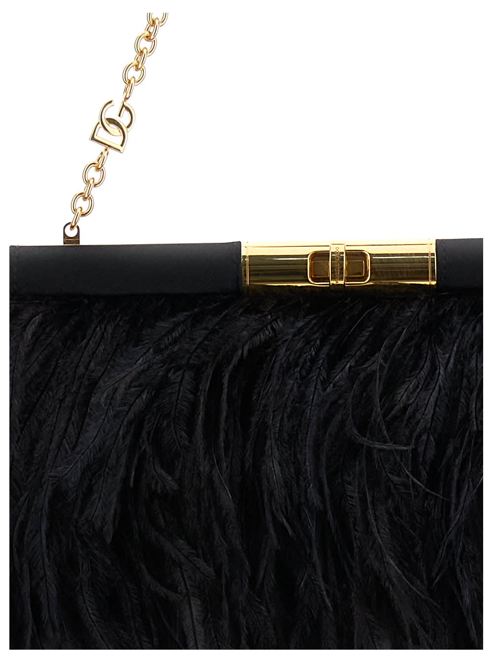 Shop Dolce & Gabbana Ostrich Feather Pochette In Black