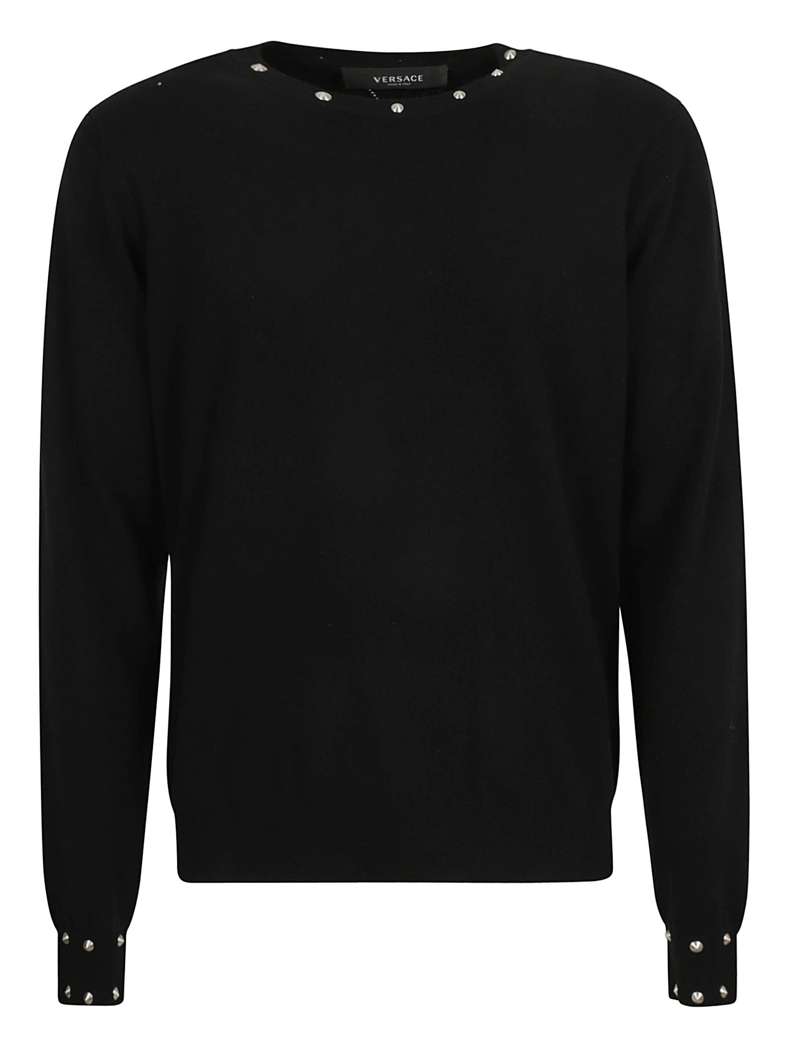 Shop Versace Embellished Crewneck Sweater In Black
