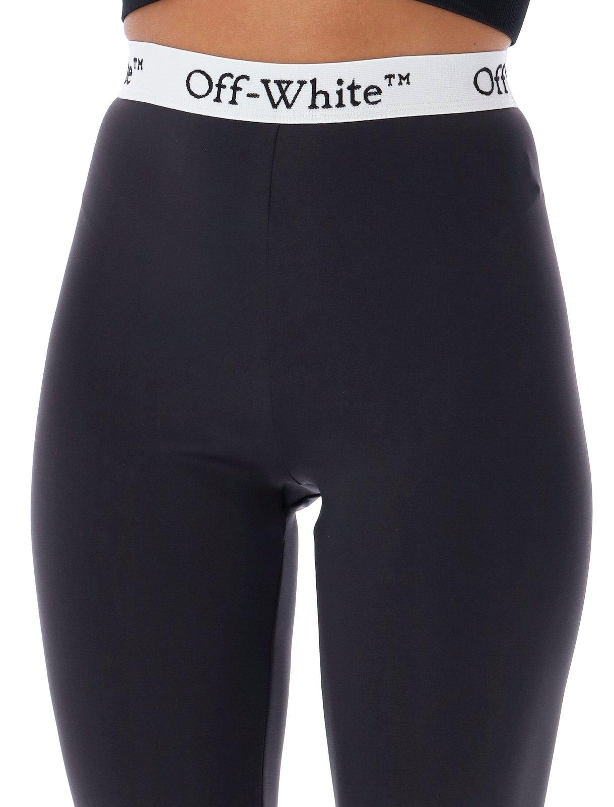 Shop Off-white Logo Waistband Stretch Leggings In Nero