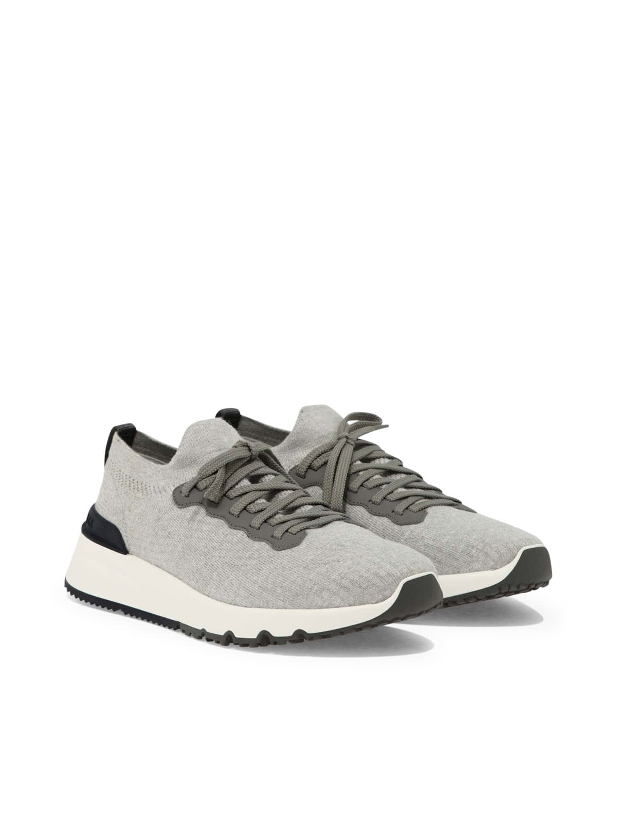 Shop Brunello Cucinelli Pair Of Sneakers In Silver Fumo
