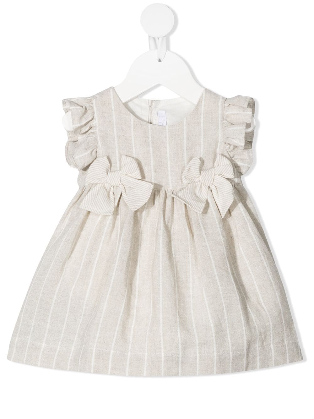Il Gufo Newborn Beige Linen Striped Dress With Bows