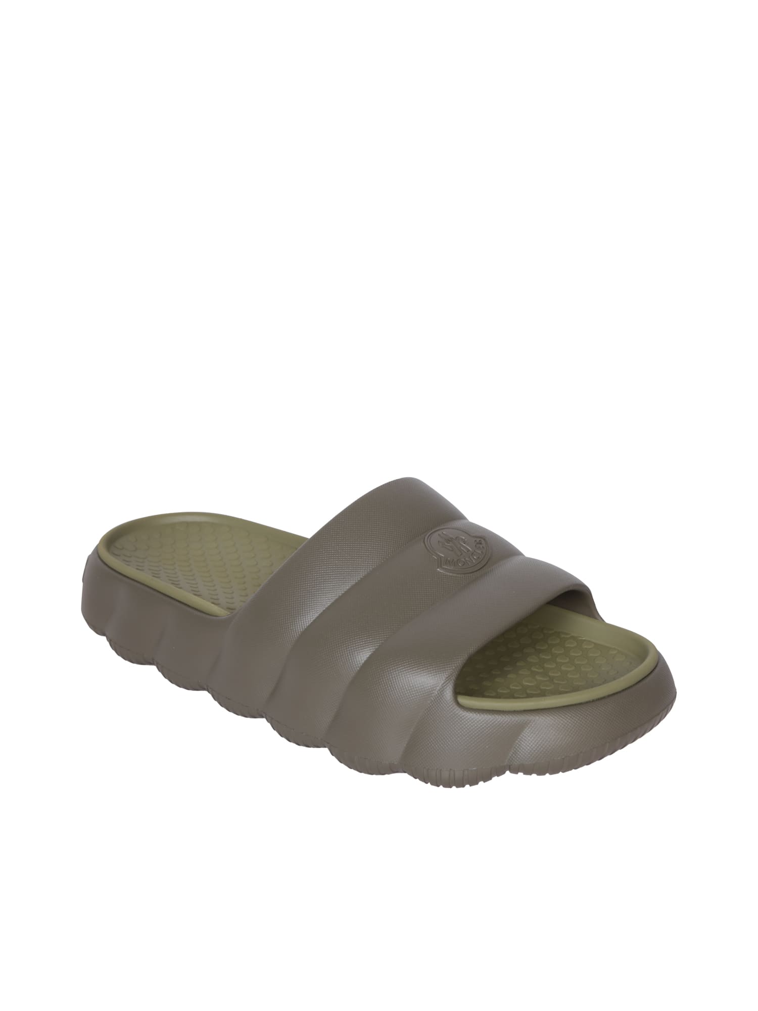 Shop Moncler Lilo Green Slides