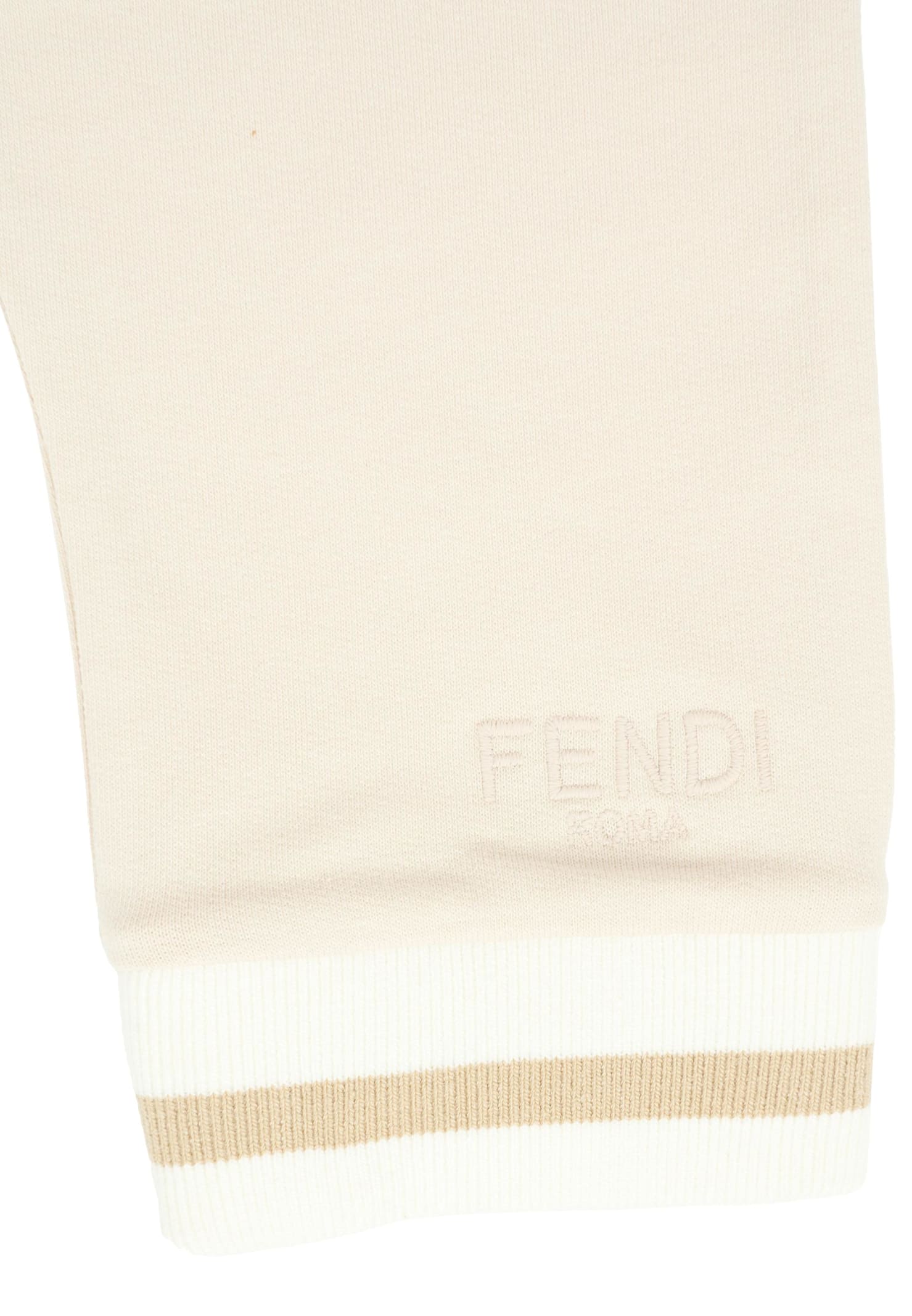 Fendi Beige Trousers For Babykids With Logo In Neutral