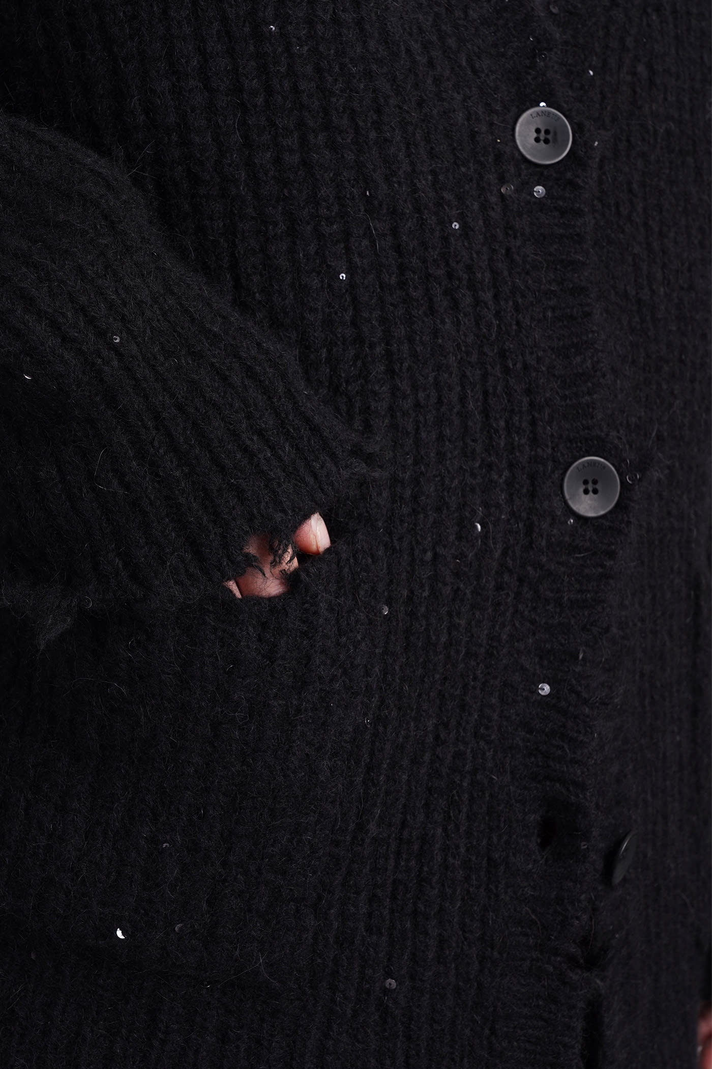 Shop Laneus Cardigan In Black Wool