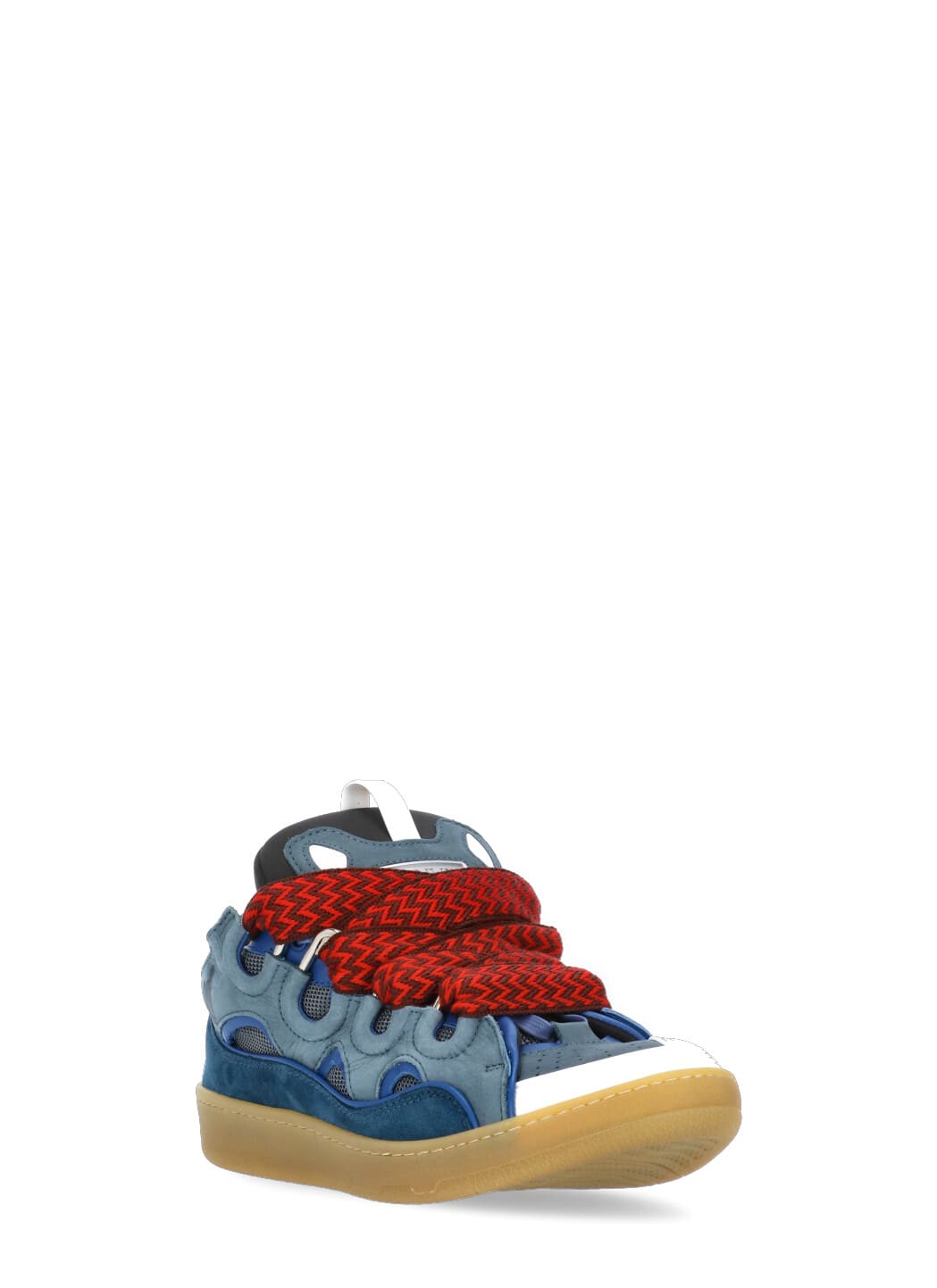 Lanvin Curb Sneakers In Suede And Fabric Color Blue And Red In Blue