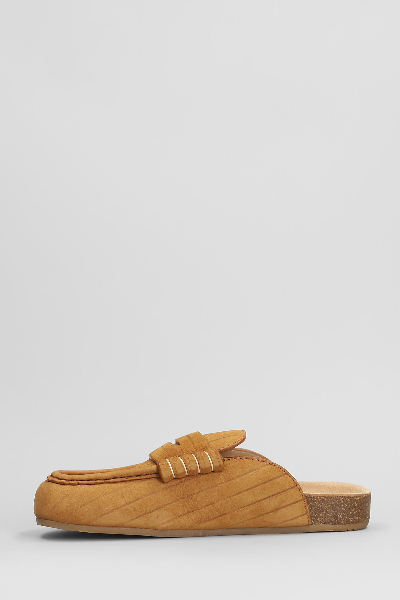 Jw Anderson Stitch Ribbed Nubuck Mules In Brown