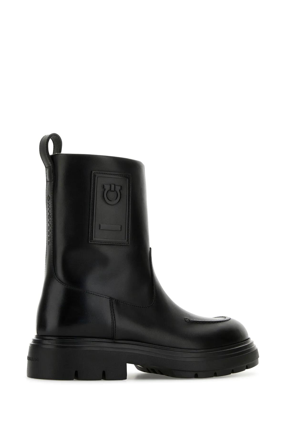 Shop Ferragamo Black Leather Tirba Ankle Boots