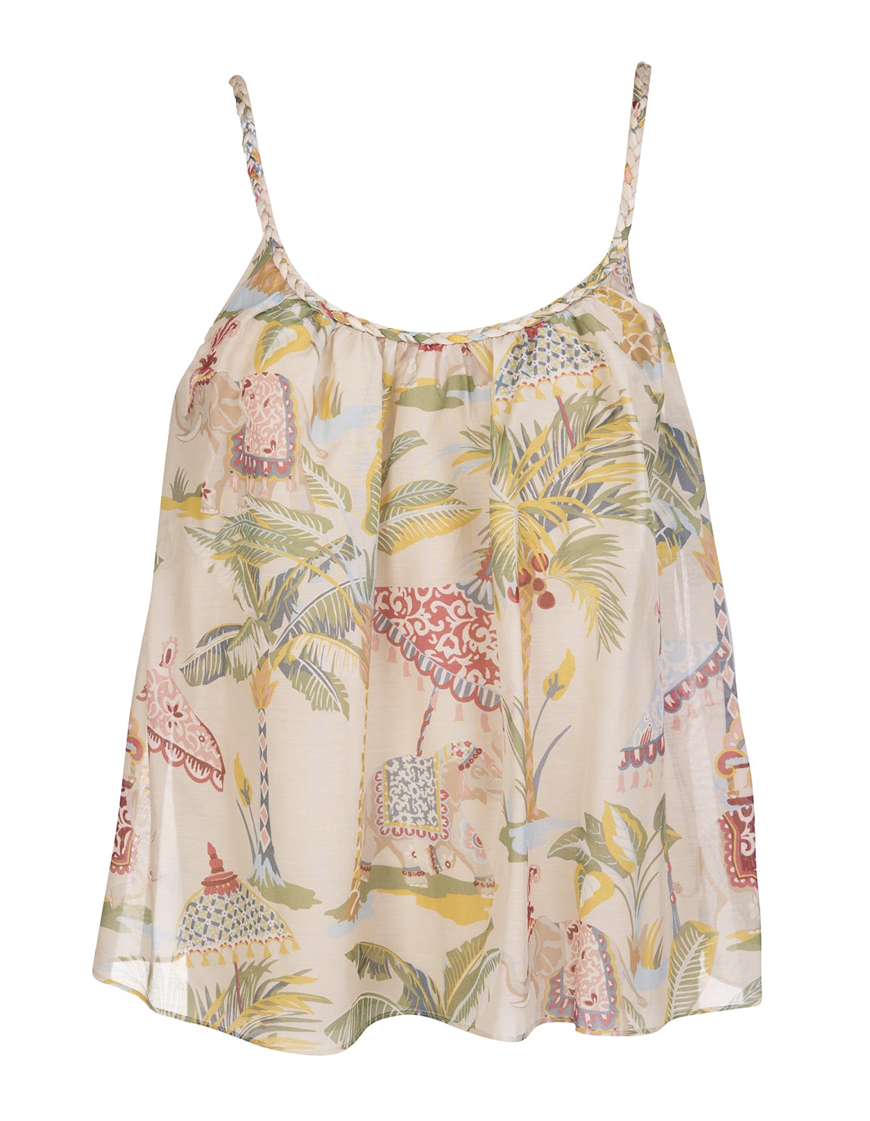 RED Valentino Nude Cotton Voile Top With Elephant Print And Braid Detail