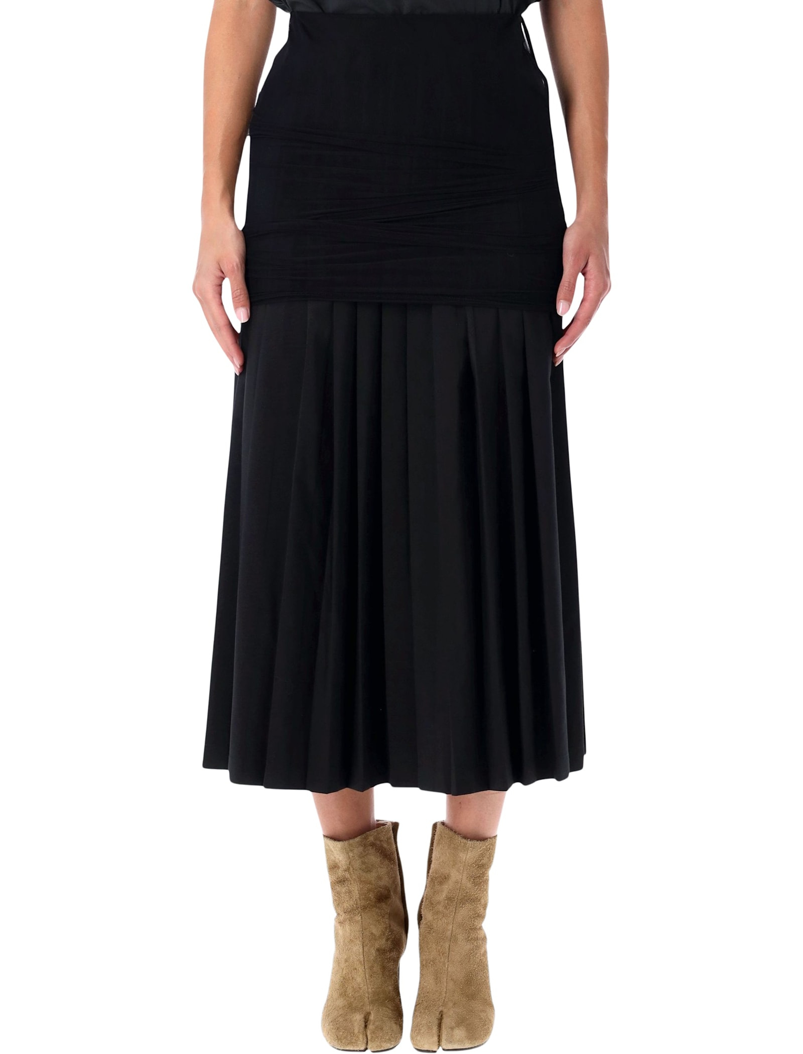Mm6 Maison Margiela Wool-blend Pleated Midi Skirt In Black