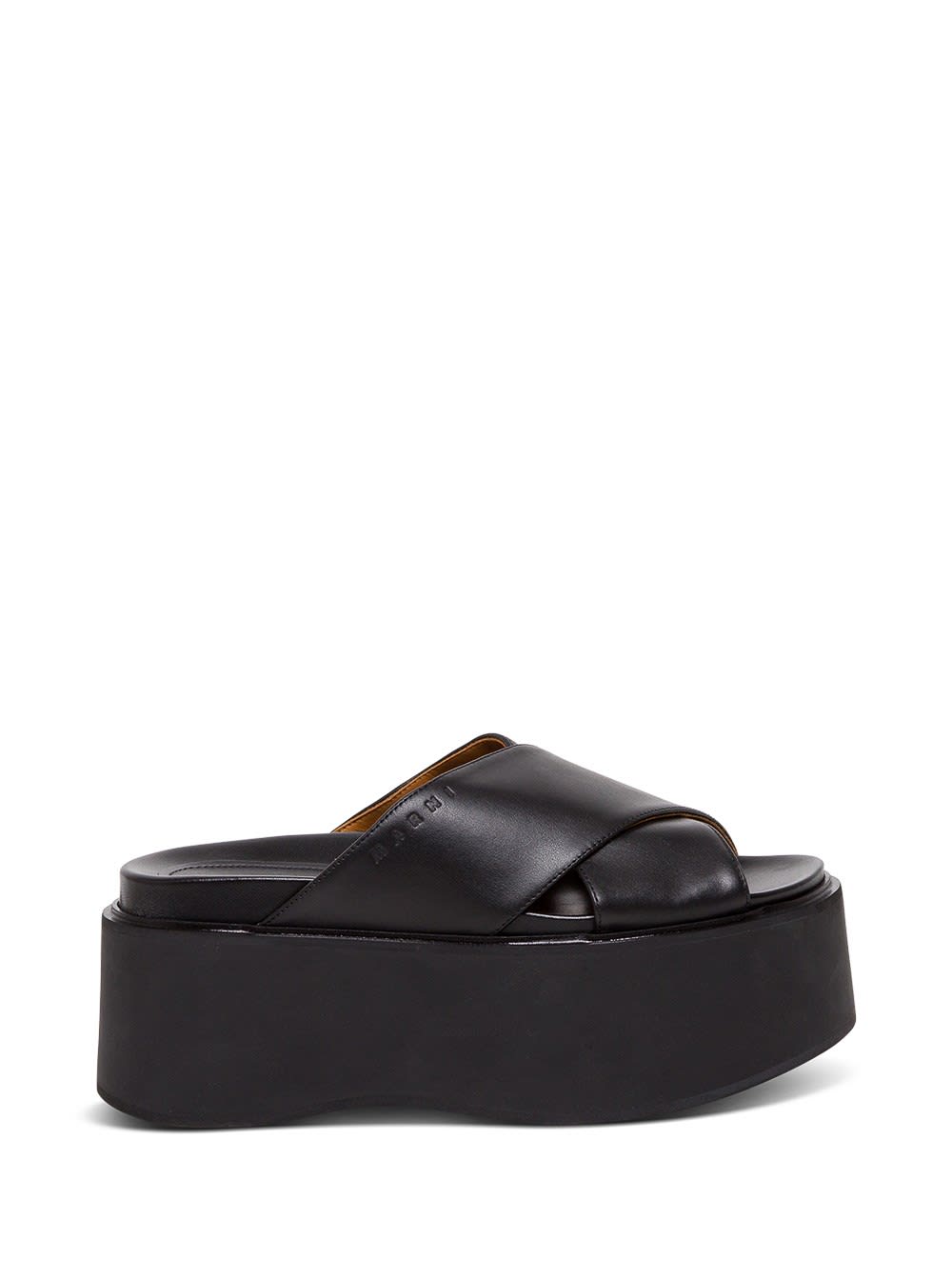 Buy Marni Crossed Sandals In Black Leather online, shop Marni shoes with free shipping