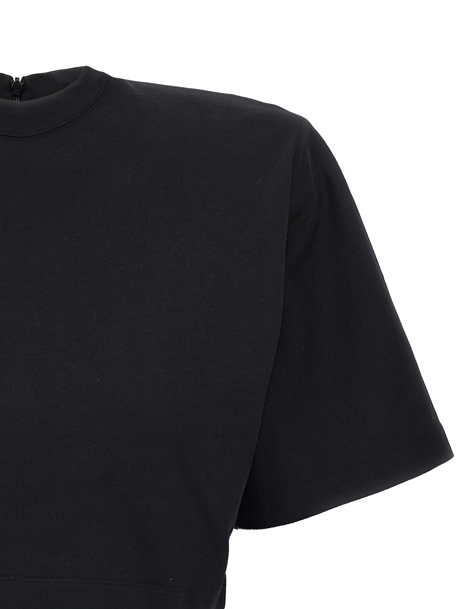 Pinko Short-sleeved Crop Top With Padded Shoulders In Black