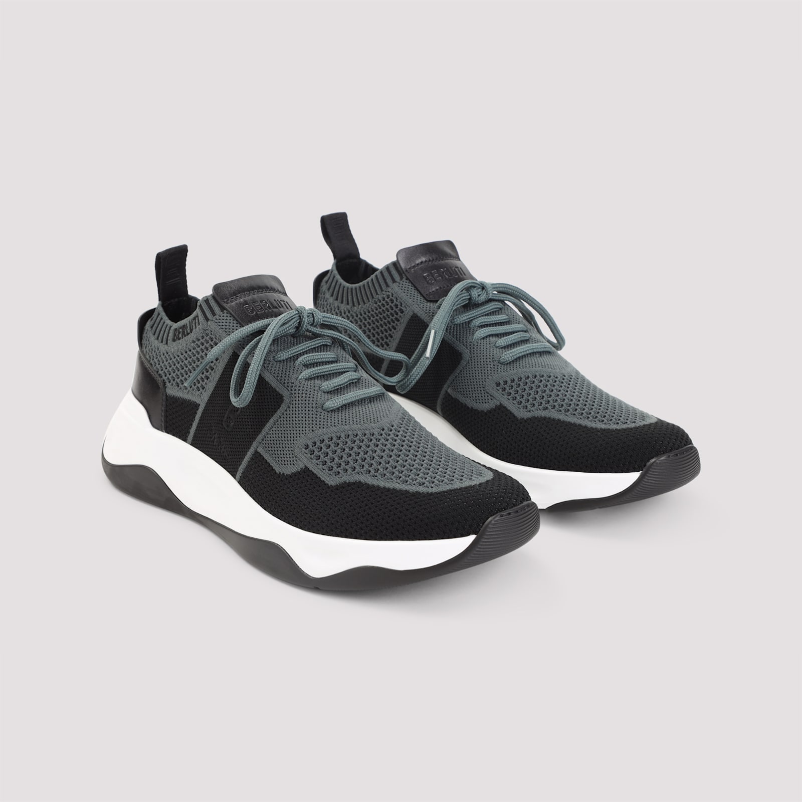 Berluti Breathable Textile And Leather Sneakers With Sole In Black