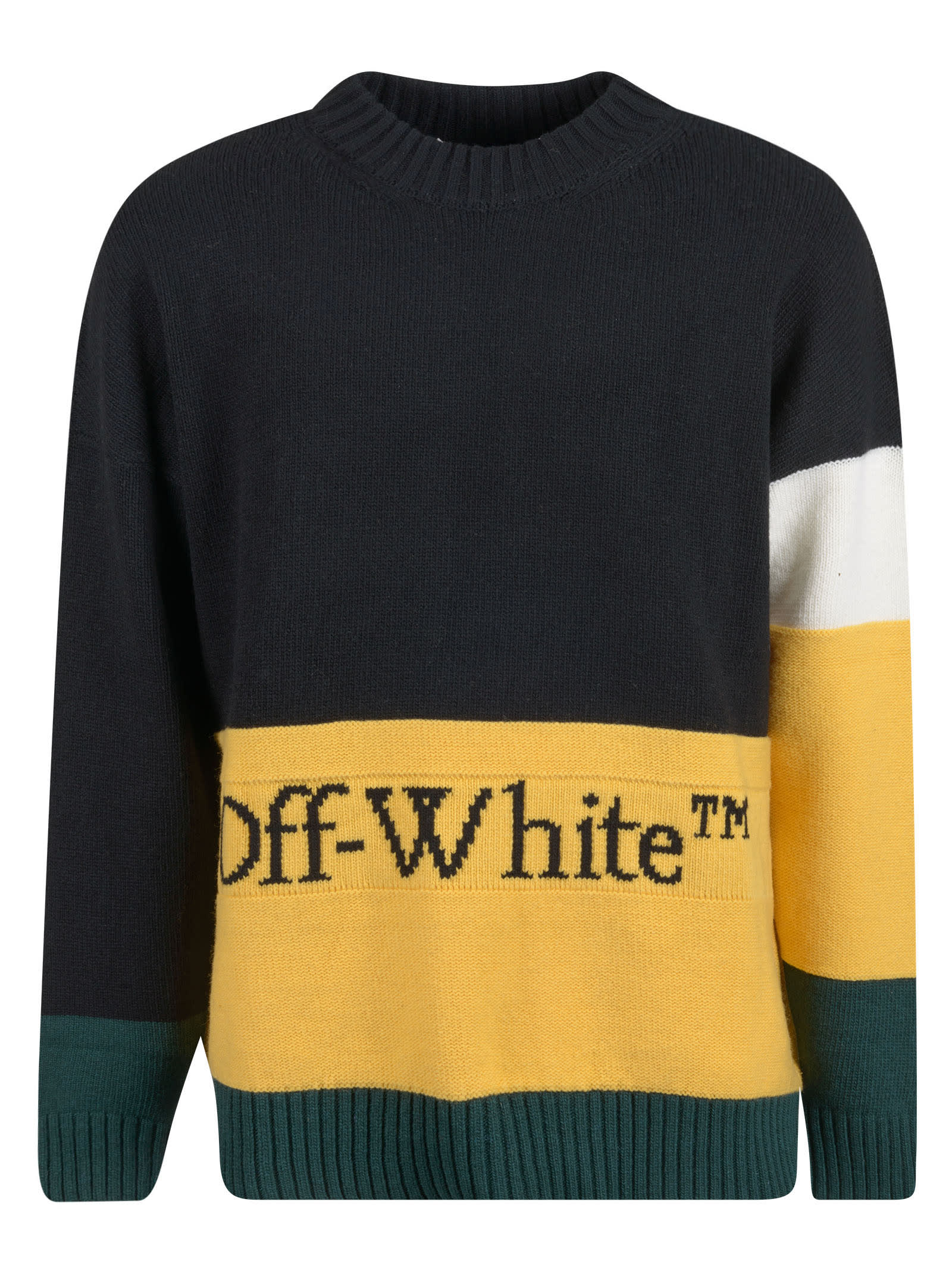 Off-white Wool Logo Colorblock Sweater Black/yellow | ModeSens