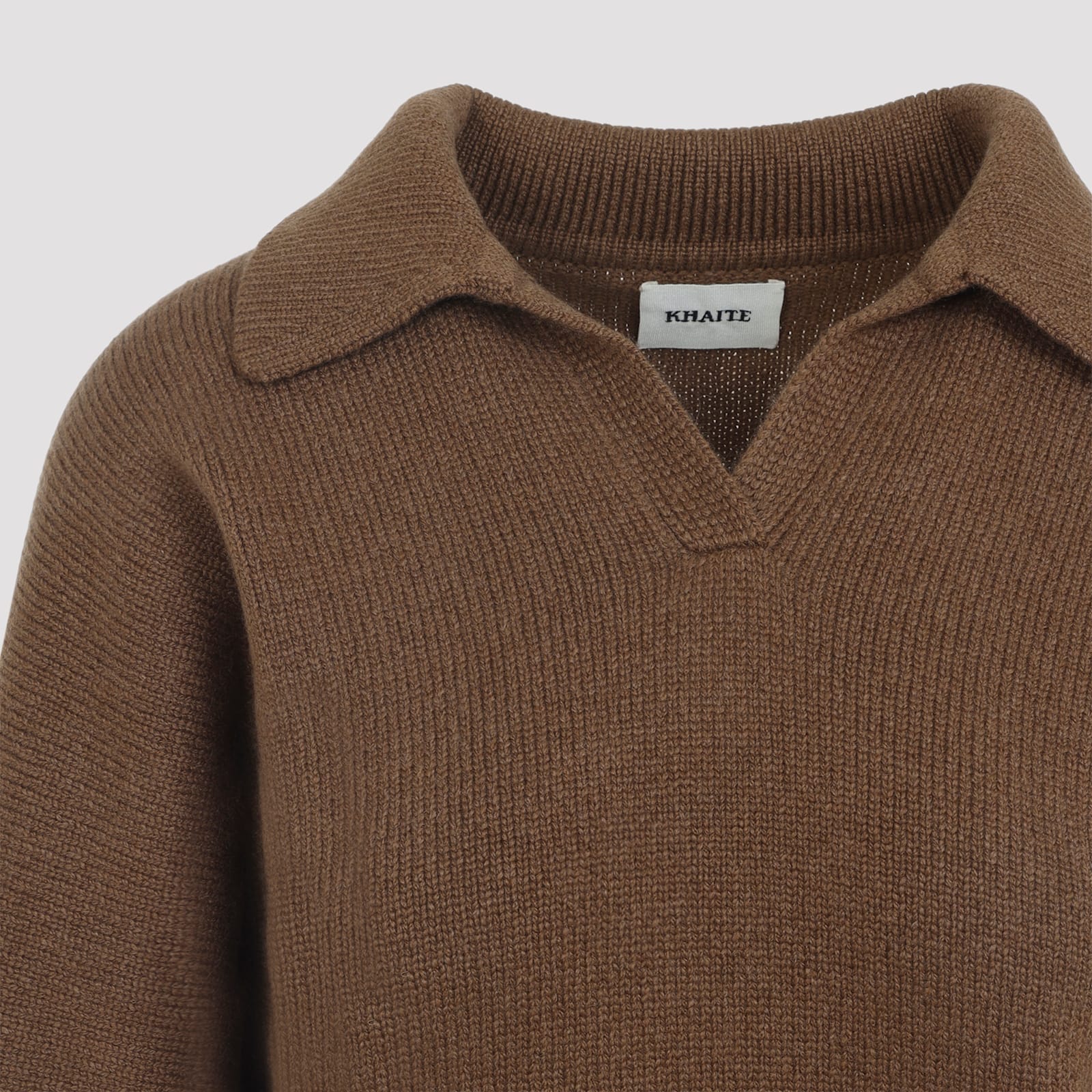 Khaite Cashmere Knit Sweater With Open Collar In Brown