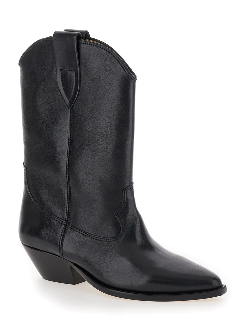 Shop Isabel Marant Duetro Black Ankle Boots With Western Heel In Leather Woman