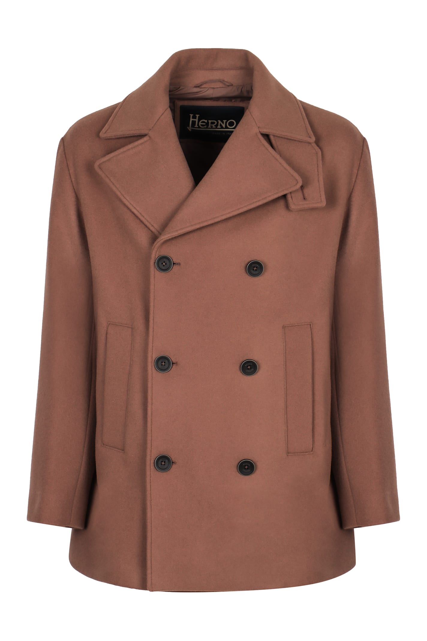Herno Double-breasted Classic Collar Coat In Brown