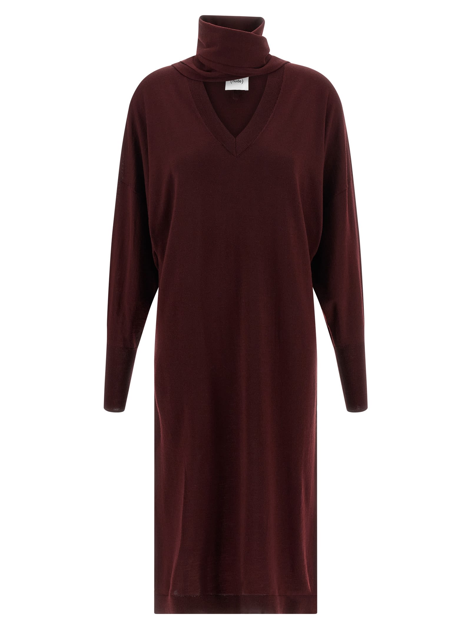 Nude Scarf Dress In Burgundy