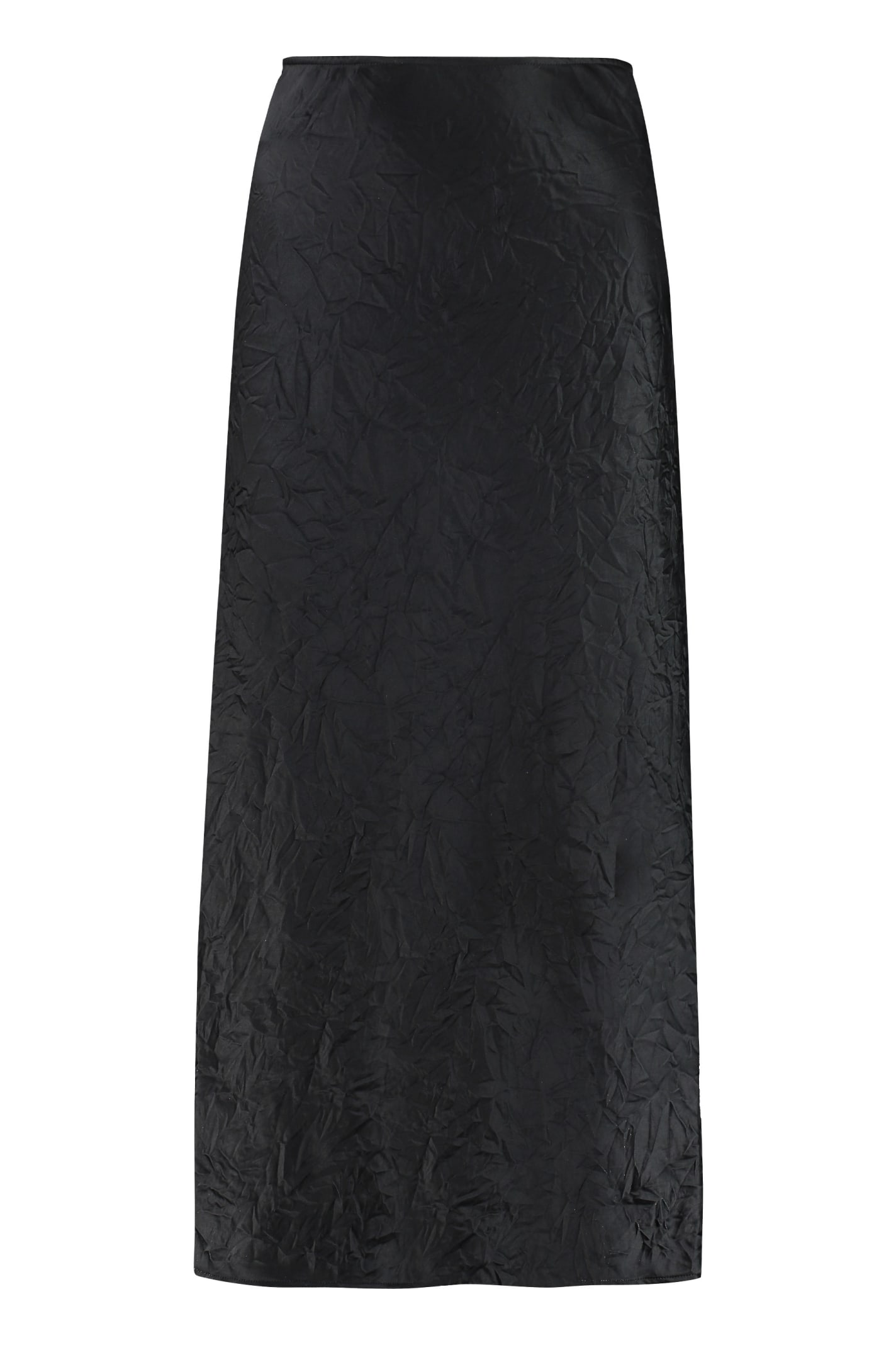 Ganni Satin Midi Skirt In Black