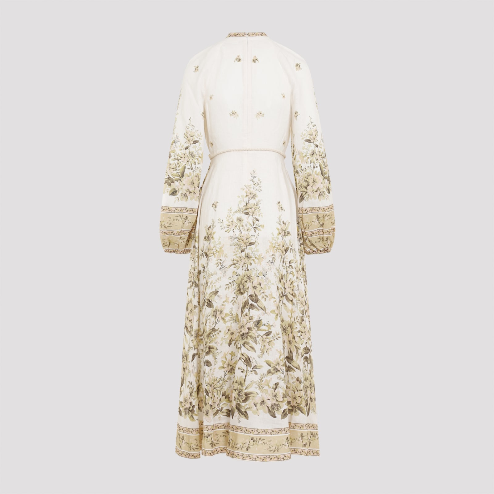 Shop Zimmermann Golden Buttoned Midi Dress In Sage Toile Floral