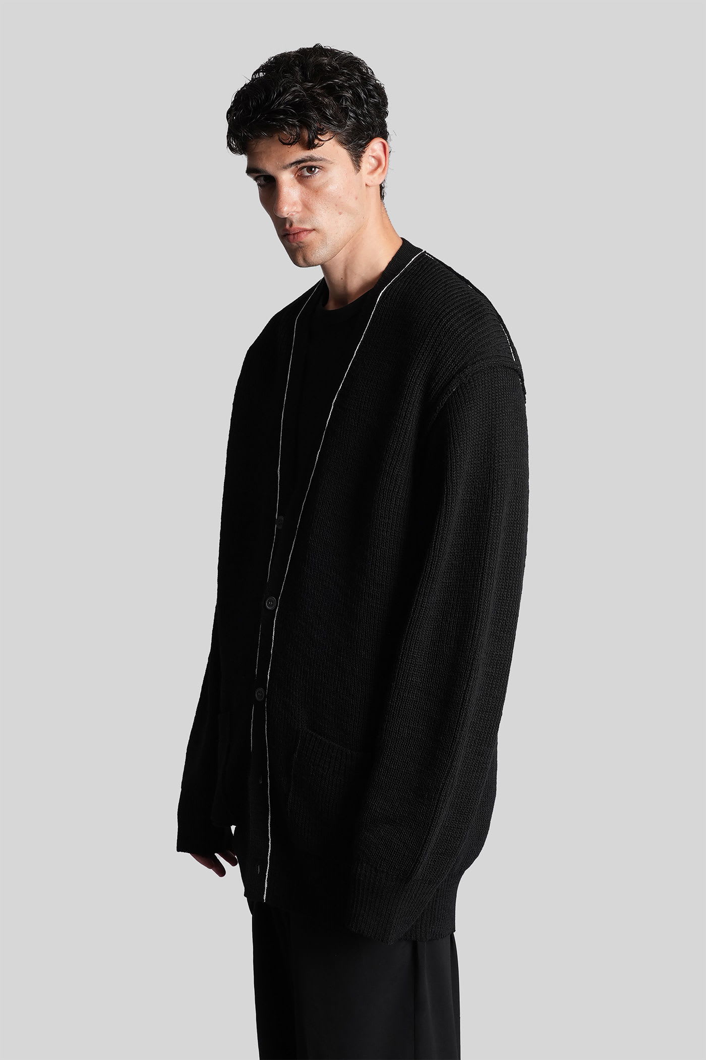 Yohji Yamamoto Button Trim Cardigan In Black